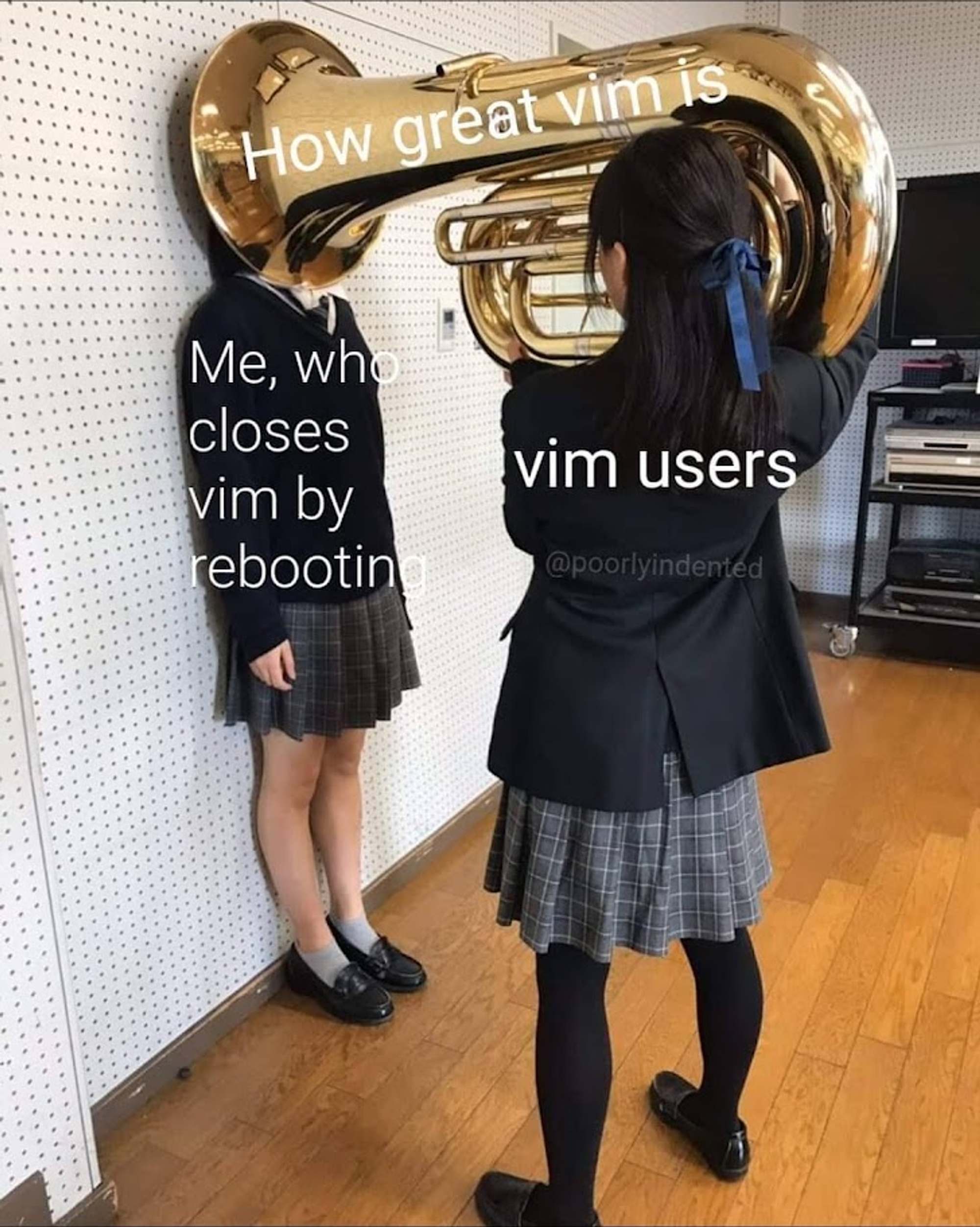 Meme showing preachy Vim user