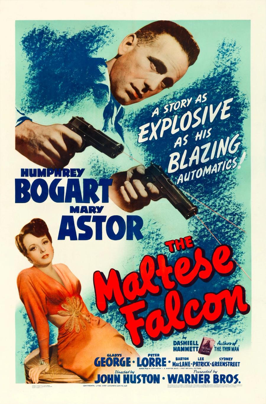 Vintage poster for The Maltese Falcon featuring Humphrey Bogart and Mary Astor