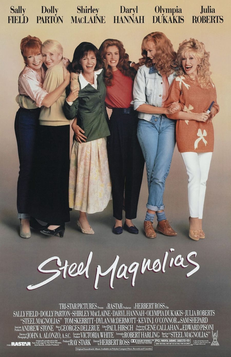 Poster for Steel Magnolias featuring the six principal women standing together