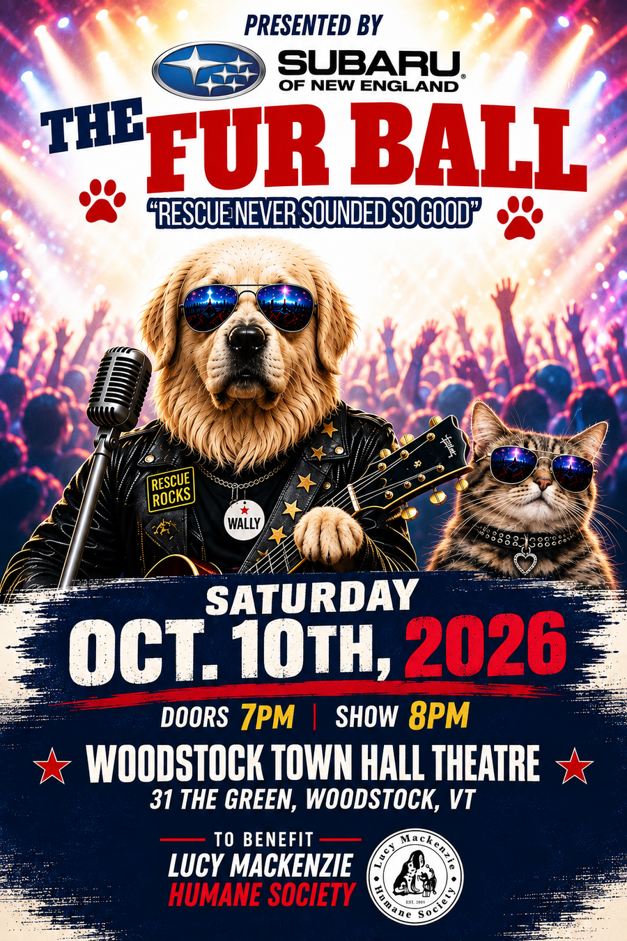 Official poster for The Fur Ball 2026, presented by Subaru of New England to benefit Lucy Mackenzie Humane Society