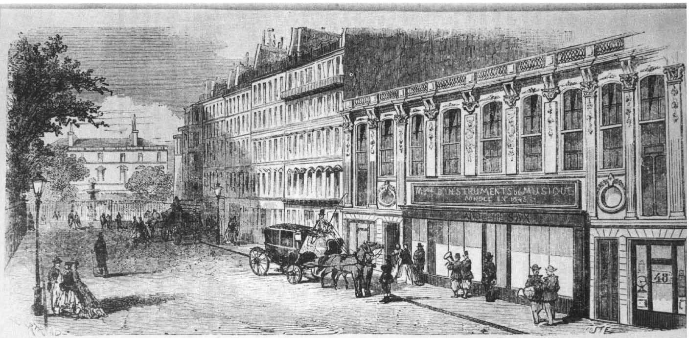 An engraved view of Sax’s premises on the rue Saint-Georges in Paris