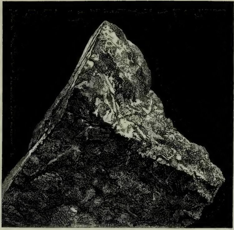 An engraving of the angular rock fragment Whymper took from the summit