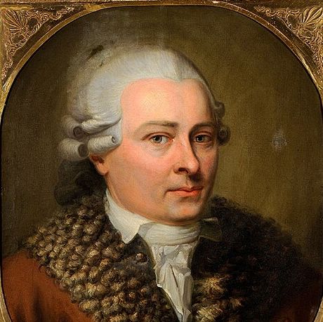 Painted portrait of David Roentgen in a powdered wig and fur-trimmed brown coat.