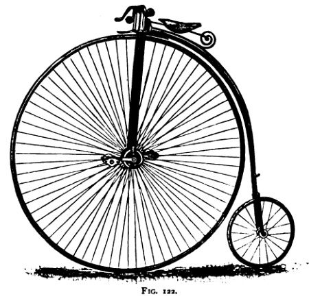 An ordinary bicycle with pedals fixed to the large front wheel