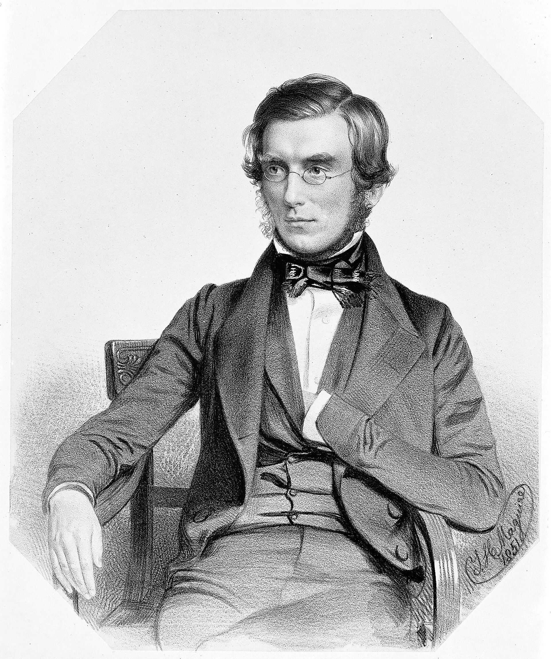 Joseph Dalton Hooker as a young man, portrayed in a lithograph.