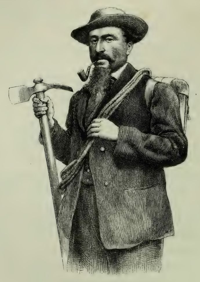 Michel-Auguste Croz in a hat, carrying climbing equipment