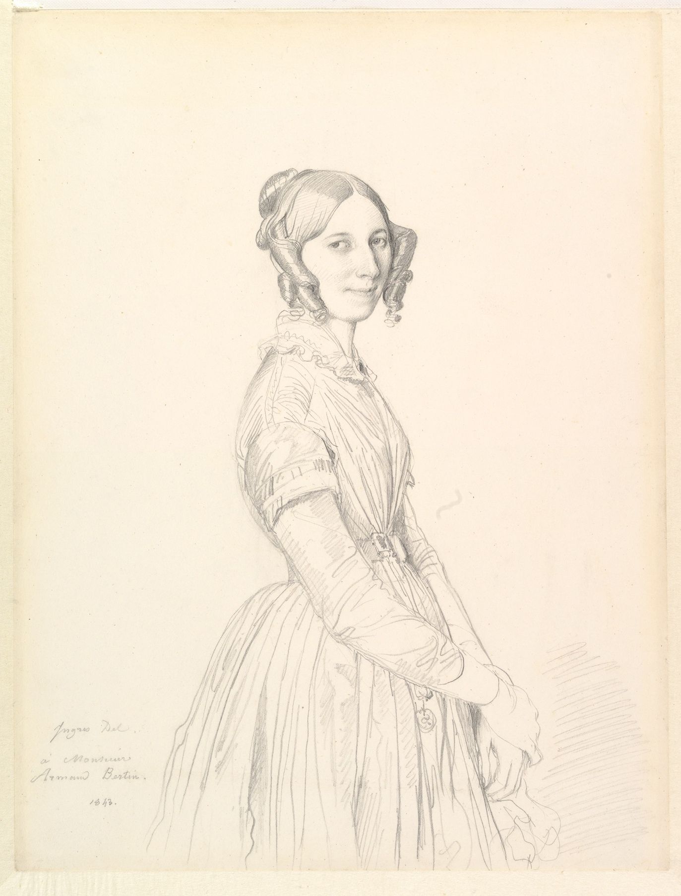 Ingres’s graphite portrait of Madame Armand Bertin, with fine outlines and lightly hatched shadows
