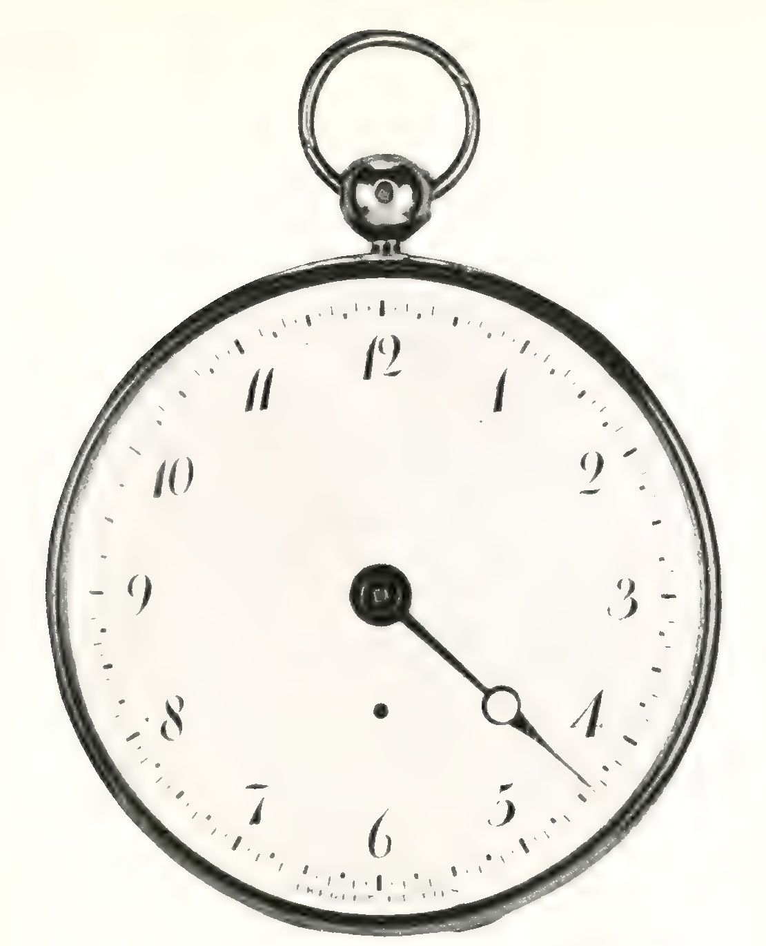 A Breguet pocket watch with a single eye-tipped hand, twelve hour numerals and small divisions between them