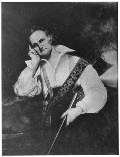 John James Audubon rests his head on one hand, with a gun across his body.