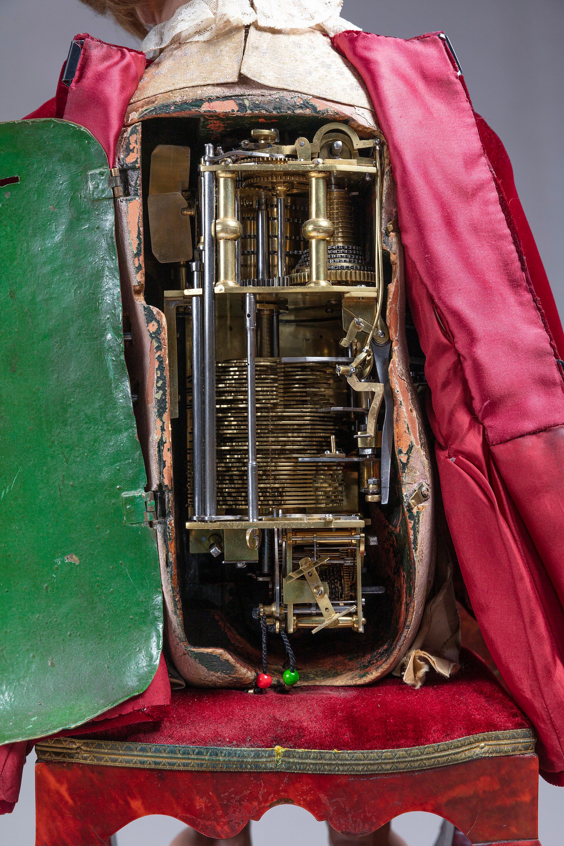 The Draughtsman’s open back, with its drawing mechanism visible inside the wooden body.