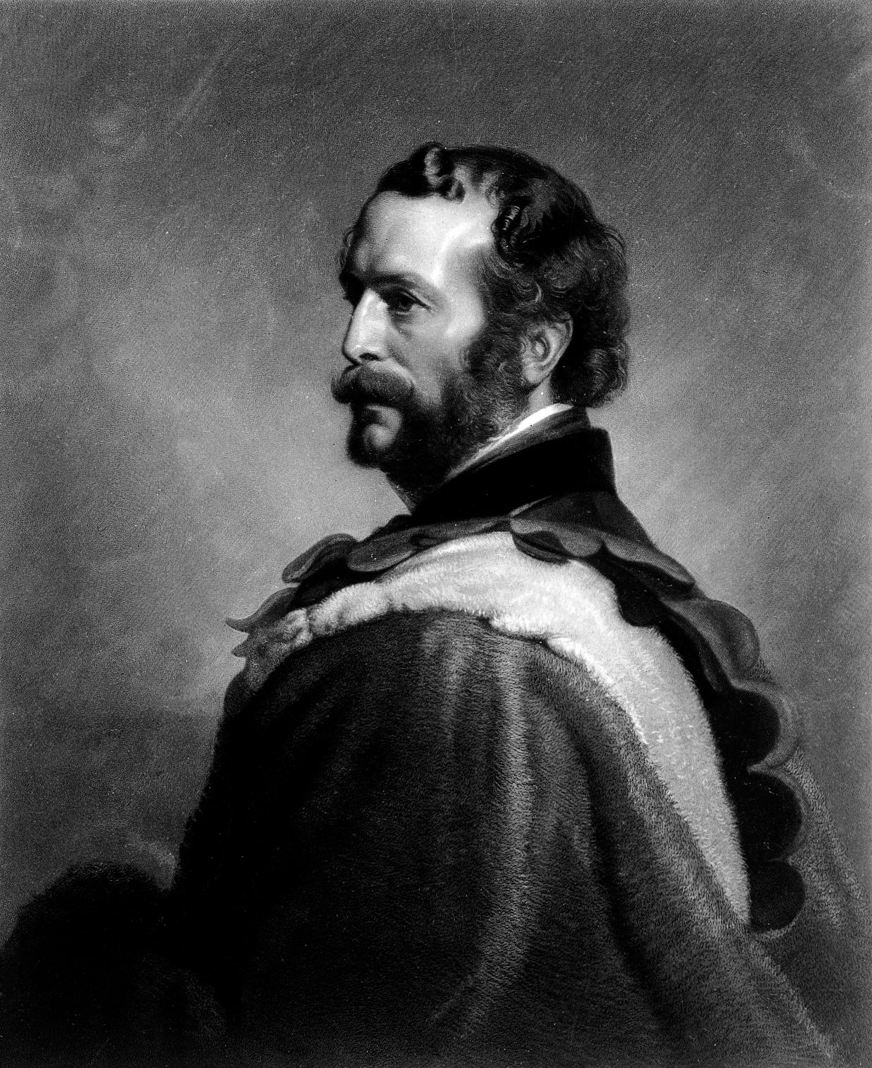 A mezzotint portrait of John Rae in a fur-trimmed coat