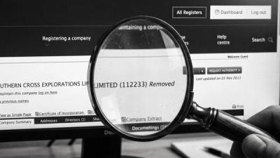 Magnifying glass held over a company record on the New Zealand Companies Register website