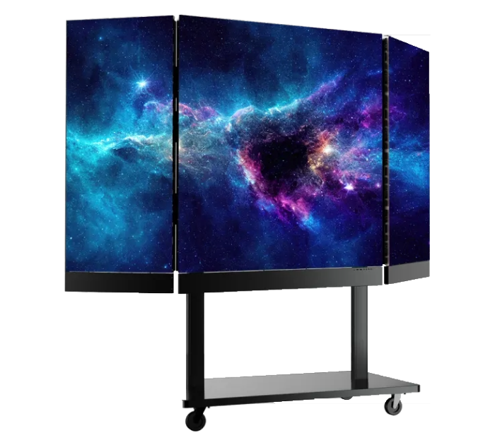 Folding video wall on a rolling cart