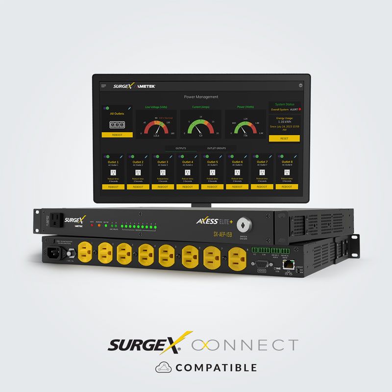 Front and back of power controller showing connections and web interface above