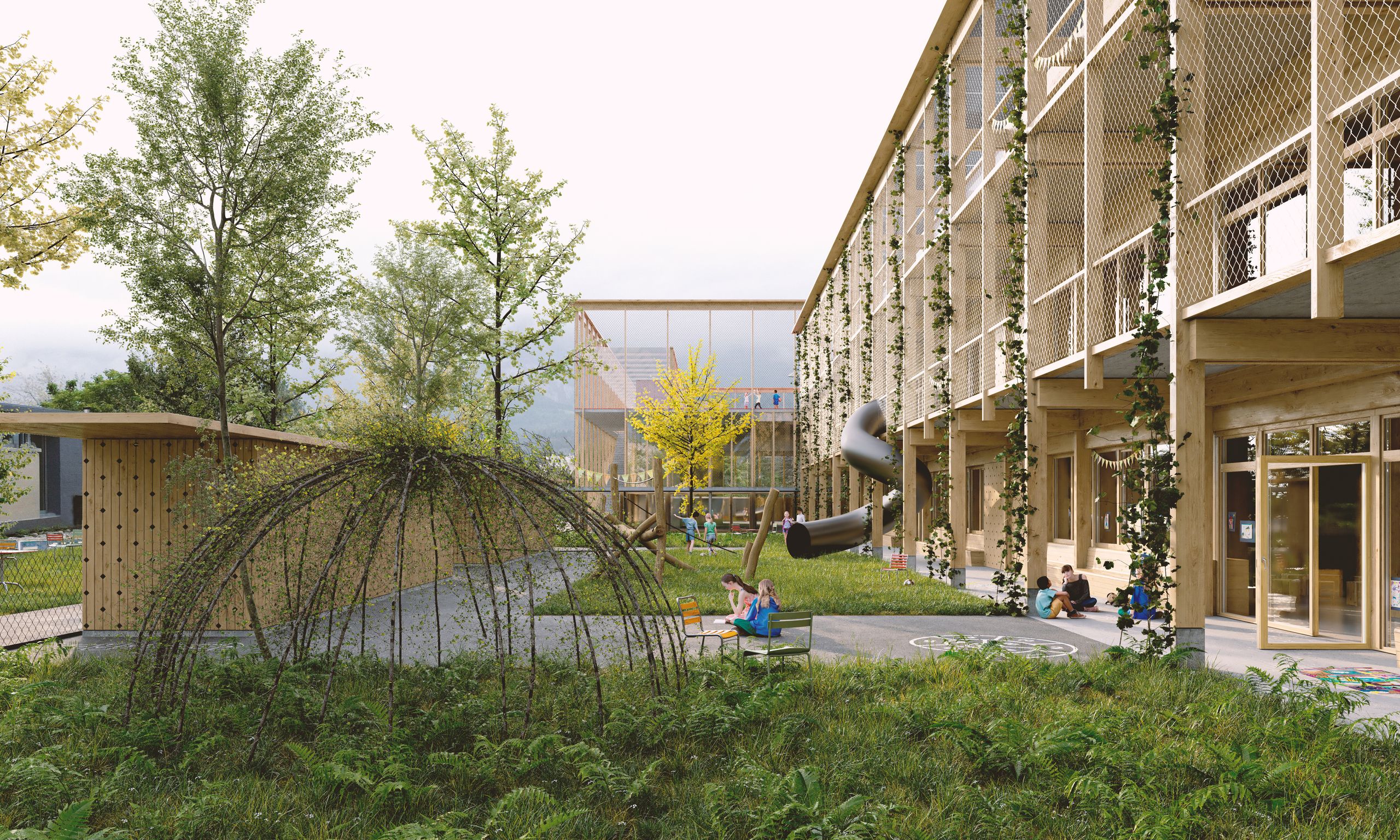 Schulhaus Neufeld Thun Blick Richtung Dreifachsporthalle