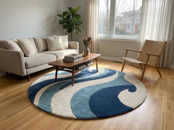 Overhead flat lay of Oceanic Swell handmade rug