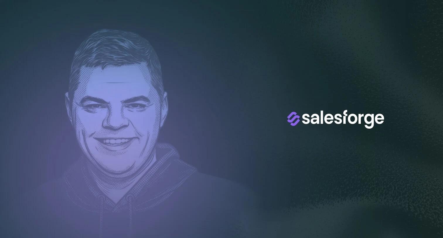 Frank Sondors, CEO of Salesforge, next to the Salesforge logo