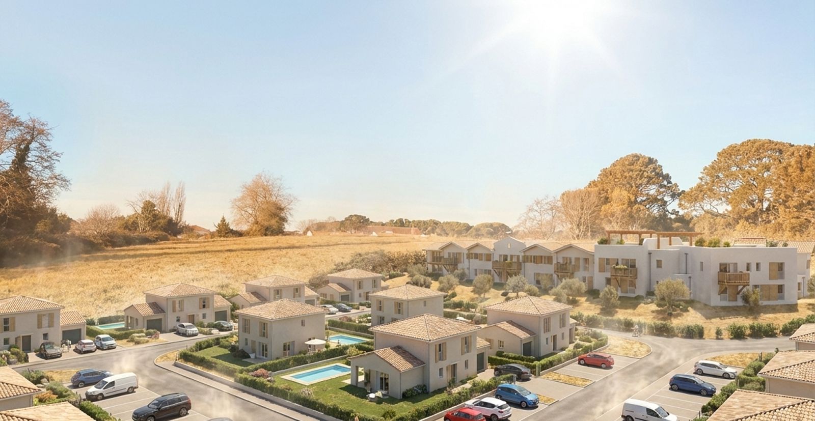 Terrain de Latchague avec le projet de lotissement de villas avec piscines en pleine canicule