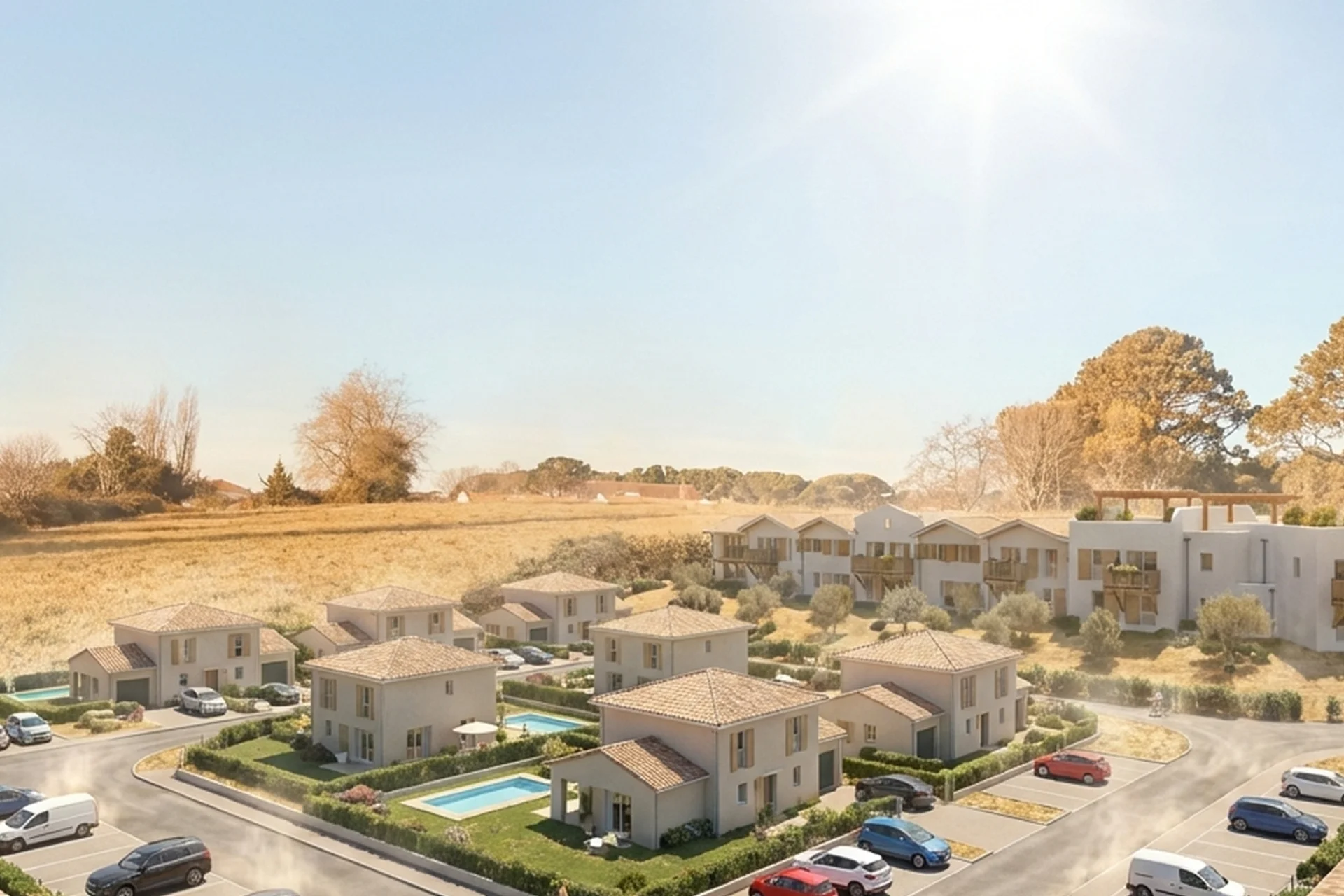 Terrain de Latchague avec le projet de lotissement de villas avec piscines en pleine canicule