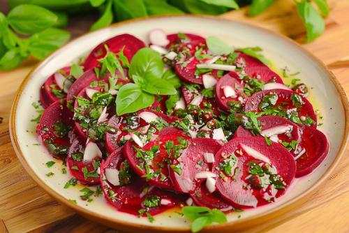 Marynowane buraki w formie carpaccio