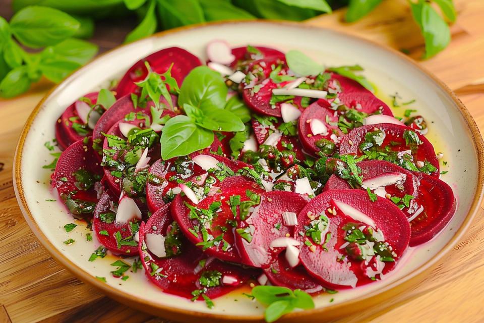 Marynowane buraki w formie carpaccio