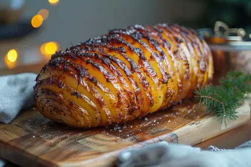 Pieczone ziemniaki Hasselback z boczkiem i mozzarellą