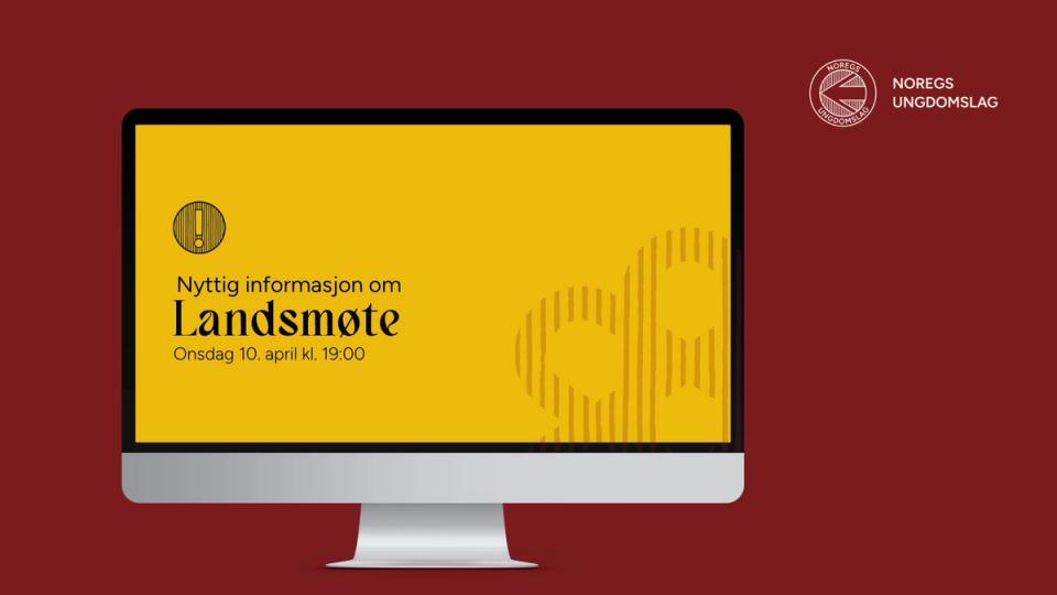 Grafikk med PC-skjerm med teksten Nyttig informasjon om landsmøte
