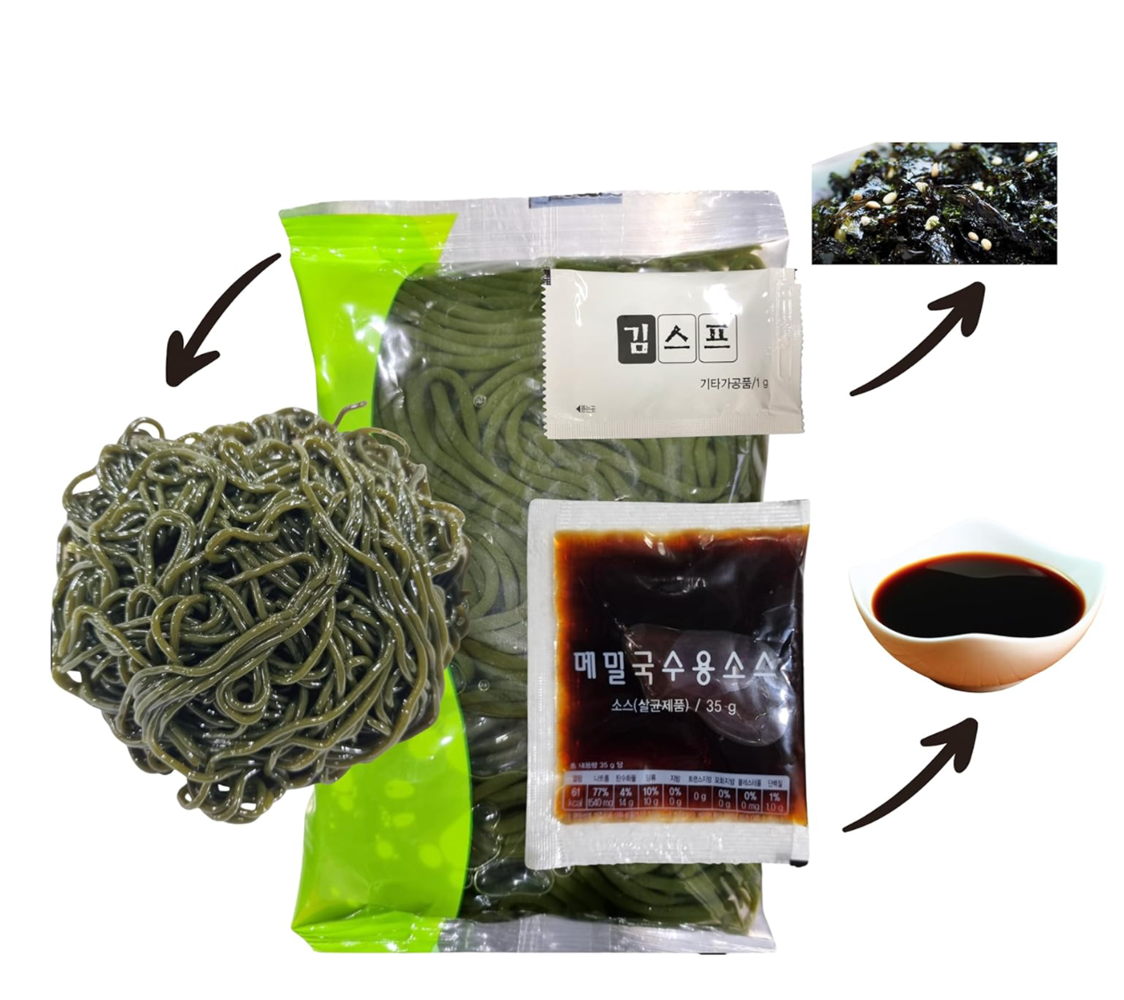 ECA Seaweed Noodle with Soba Sauce 376 g | Low-Calorie Seaweed Noodles with Savory Soba Flavor