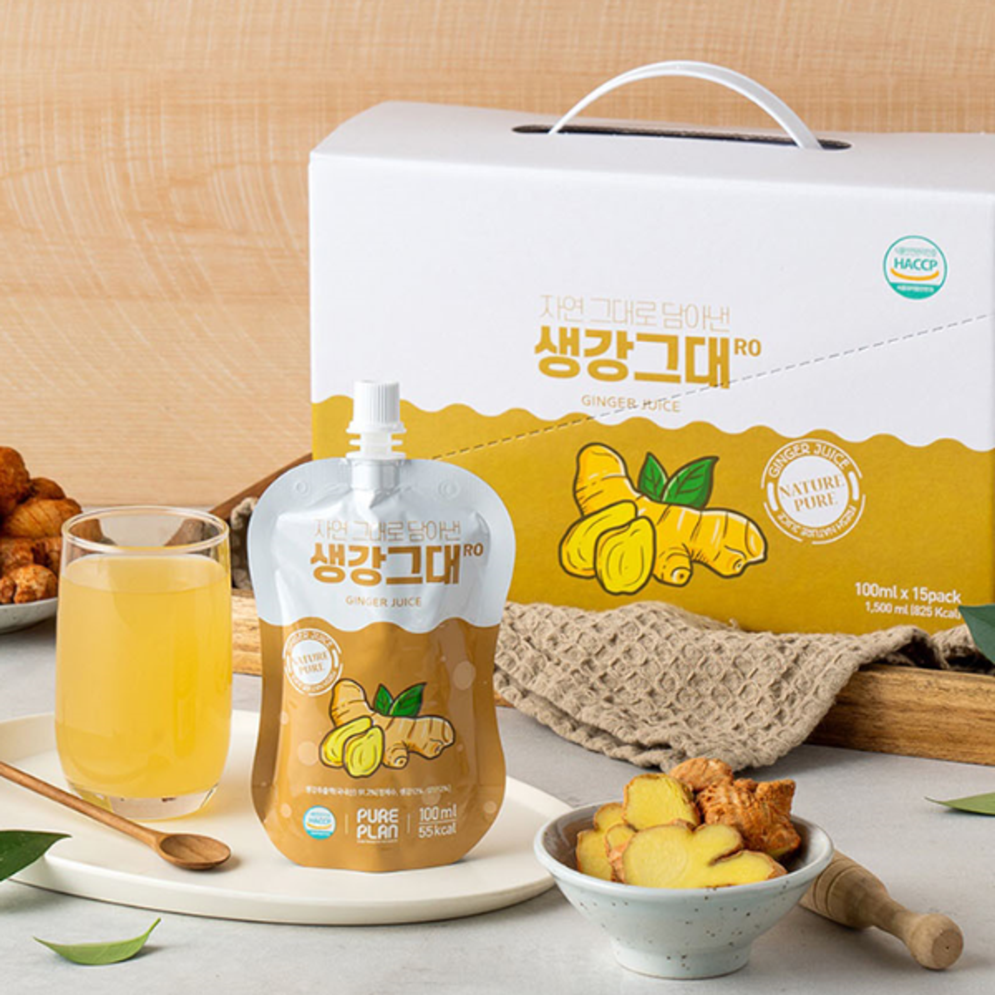 Pureplan Premium Korean Juice 100ml x 15 – Yuza & Pear oder Ginger | Natürlich, Ohne Zusatzstoffe | Reich an Vitamin C & Antioxidantien | Für Immunsystem & Vitalität (100 ml (15 Pack), Ingwer)