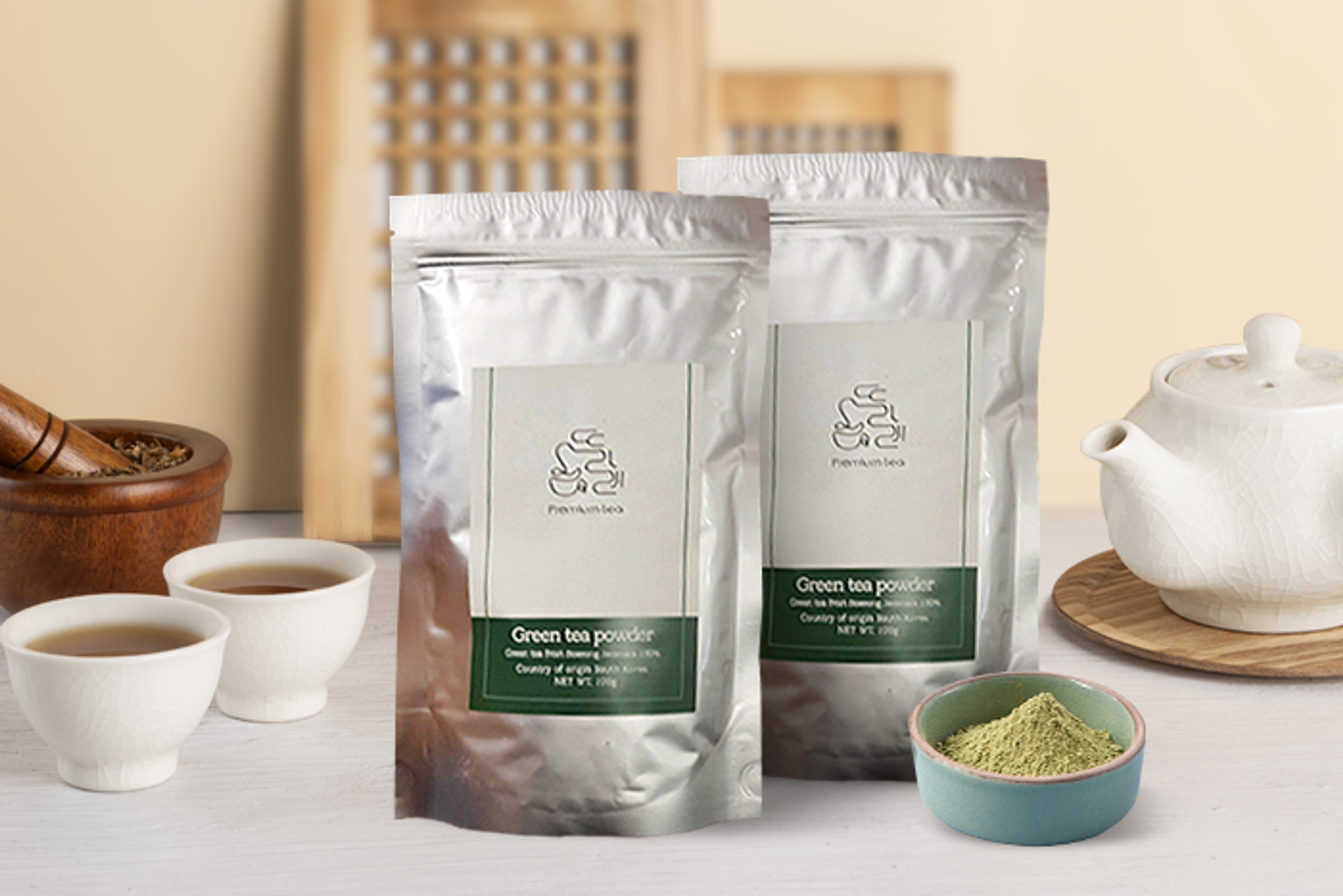 Packaging of Boseong Jeonnam green tea powder 100g.