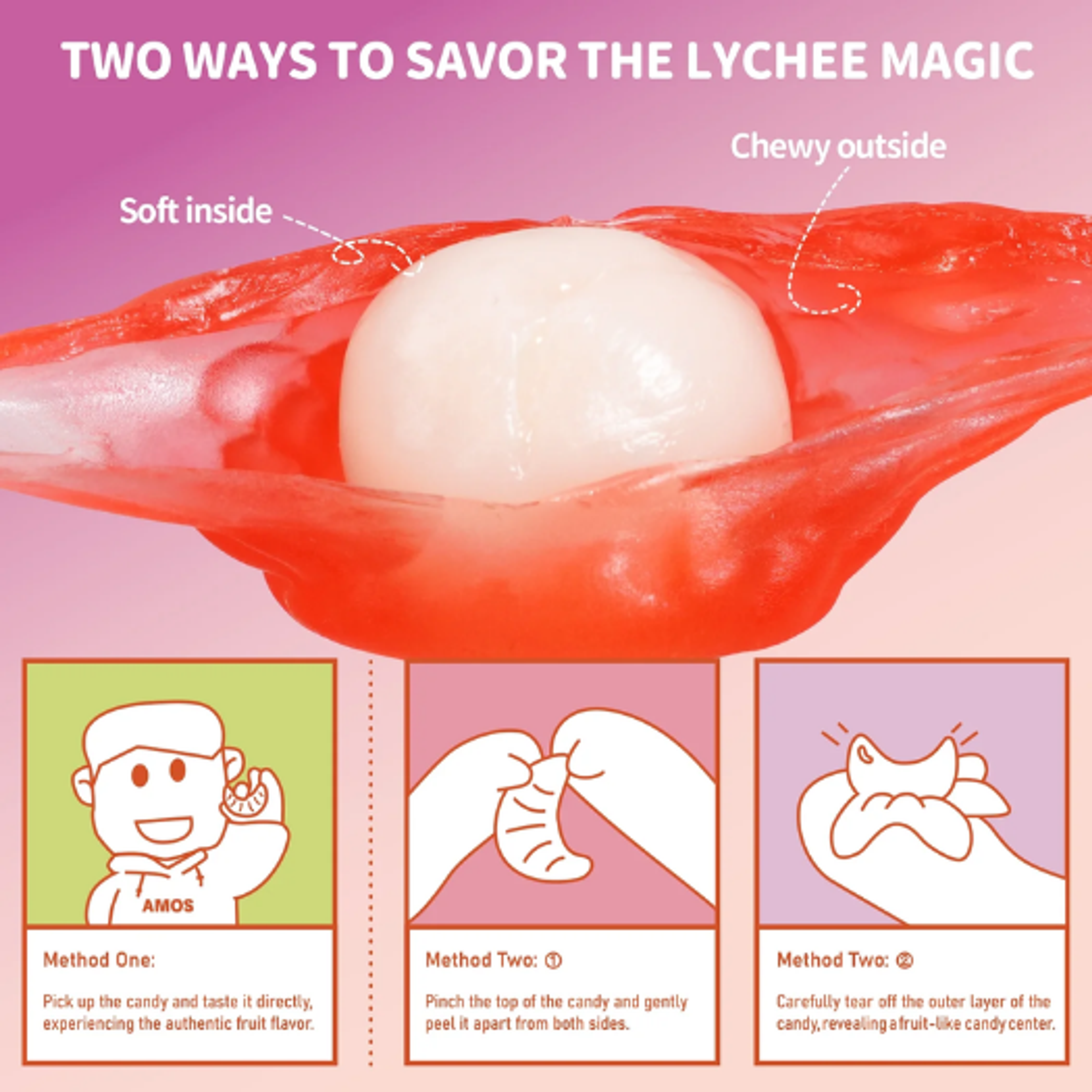 AMOS Peelerz Gummy Lychee 65g | Peelable Gummy Candy
