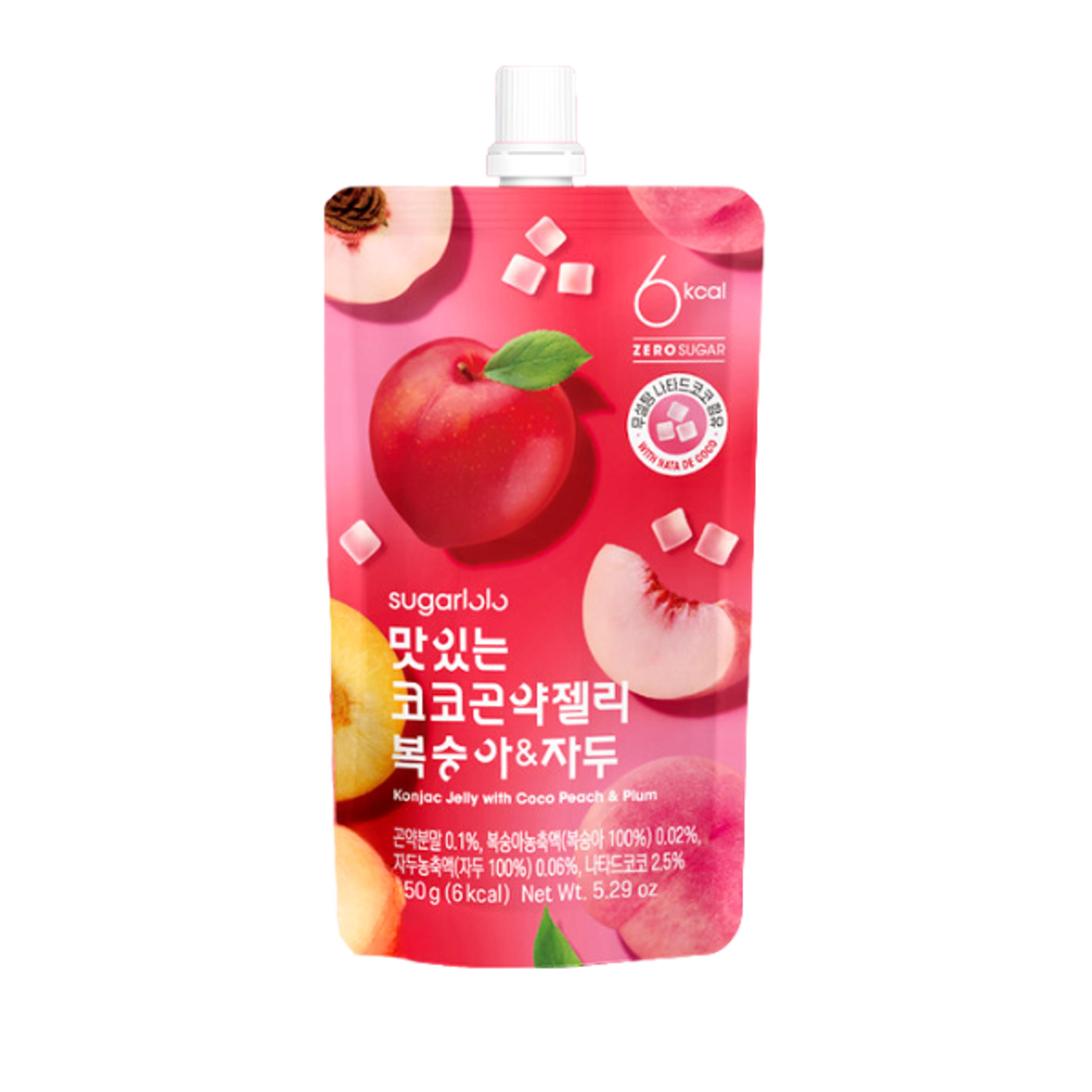 INTAKE Sugarlolo Konjak-Gelee mit Nata de Coco Pfirsich & Pflaume 150g | Kalorienarmer Snack mit Kokoswürfeln & Vitamin C