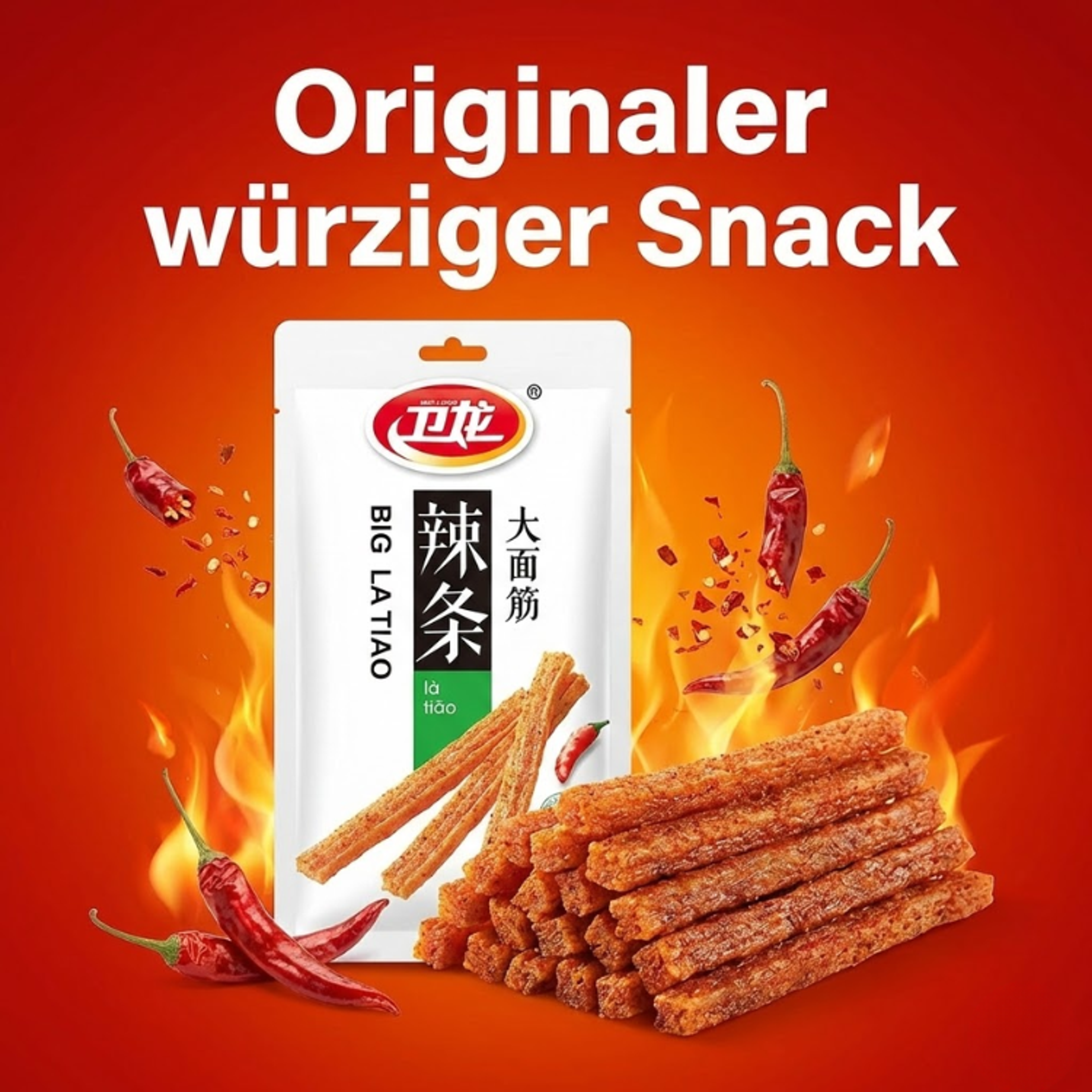 WEILONG Big La Tiao (106g) – Scharfer vegetarischer Weizensnack