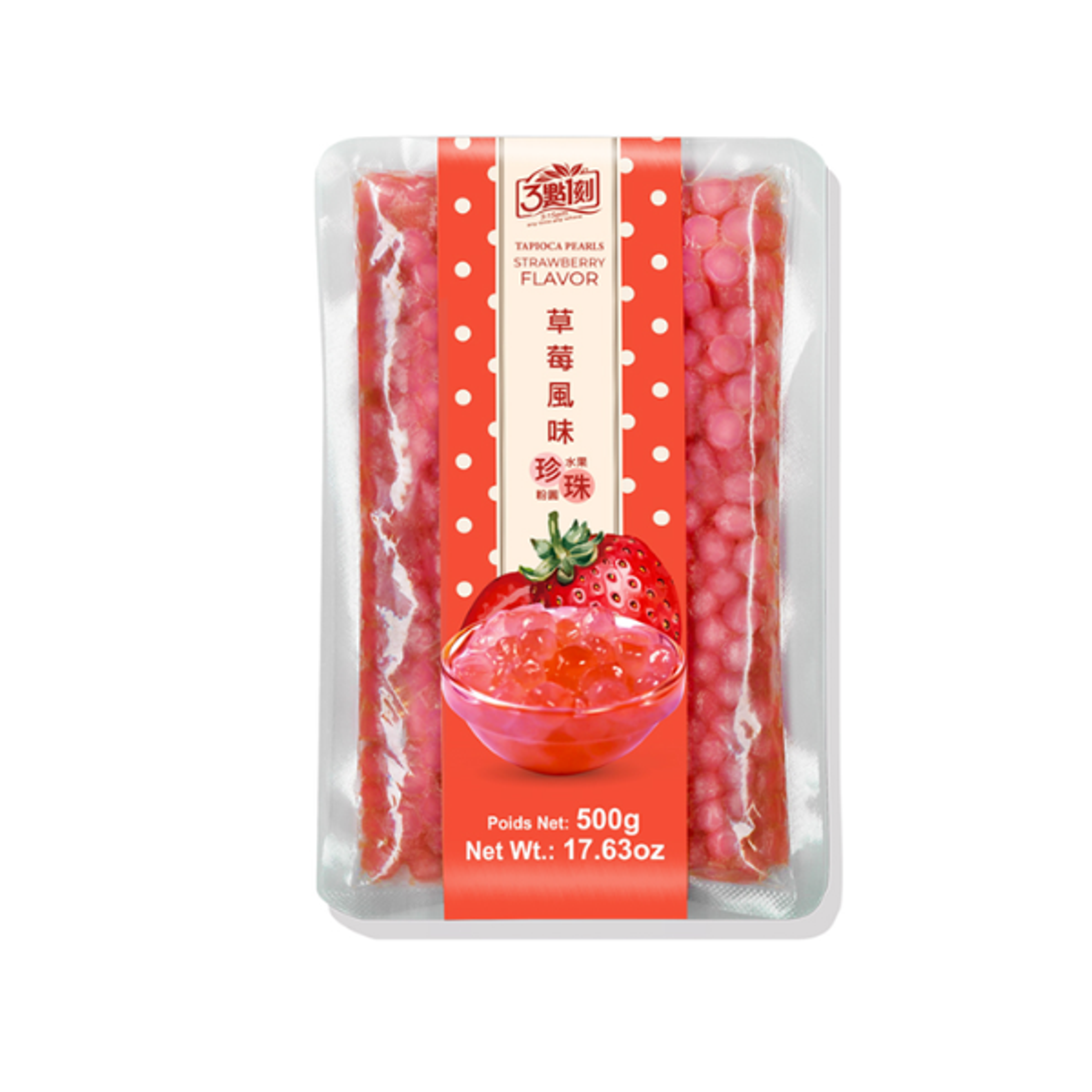 3:15PM Milk Tea Tapioca Pearls mit Erdbeer-Geschmack 500 g | Boba-Perlen für Bubble Tea & Desserts