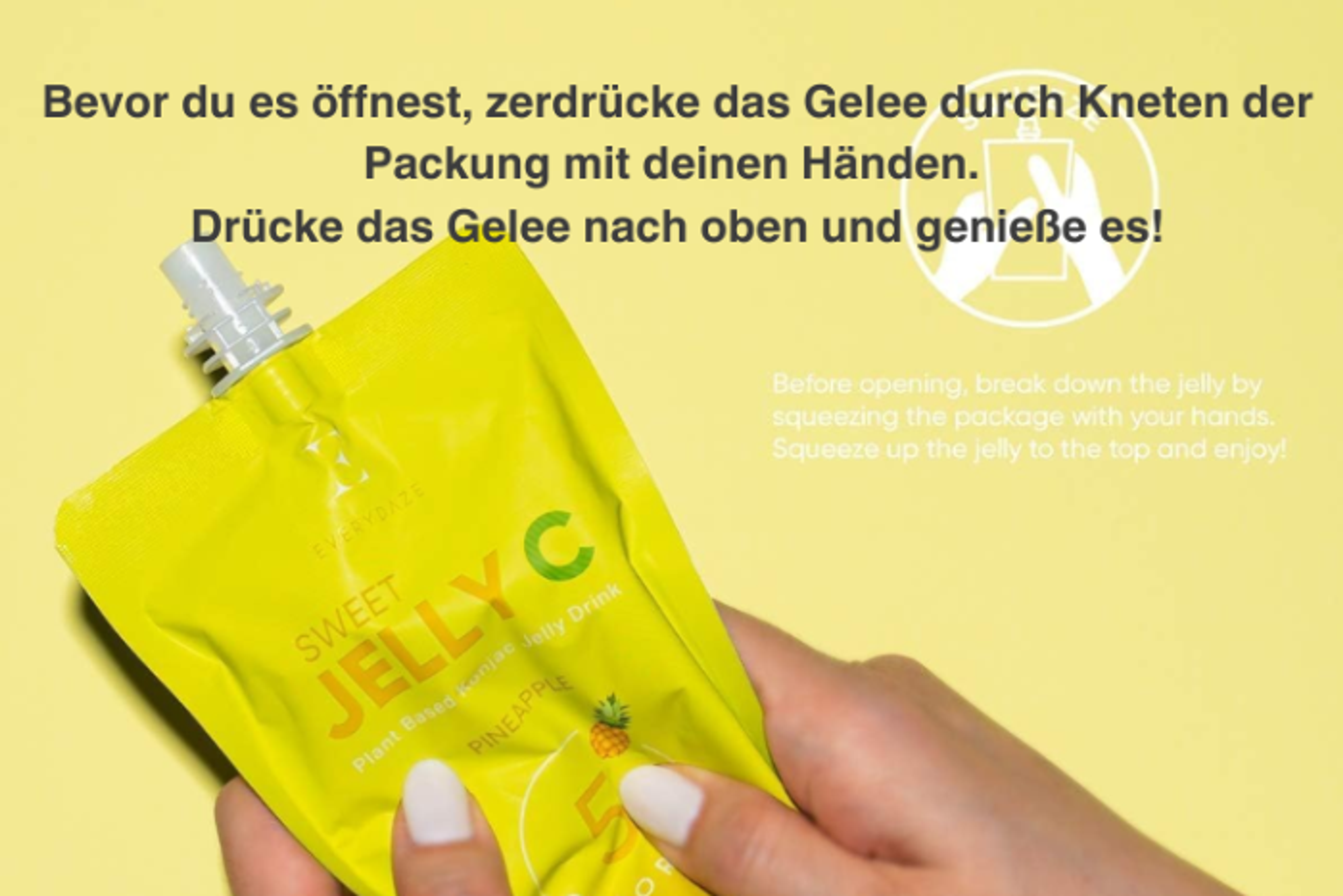 EVERYDAZE Sweet C Konjac Jelly Ananas in einem Glas: Veranschaulicht das erfrischende Getränk.