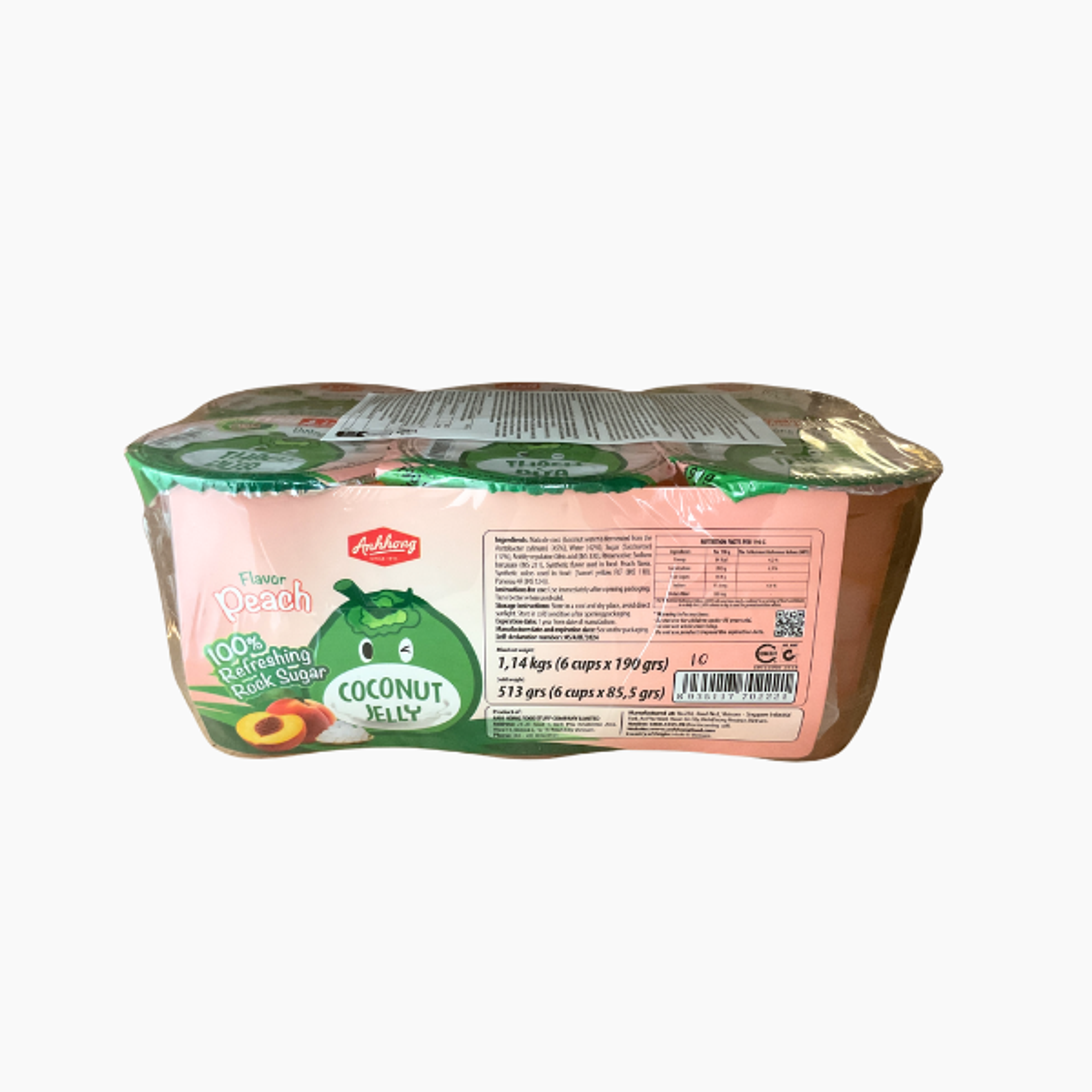 ANHHONG Nata de Coco Peach Flavor 190 g | Kokosnuss-Gelee Cups mit fruchtigem Pfirsichgeschmack