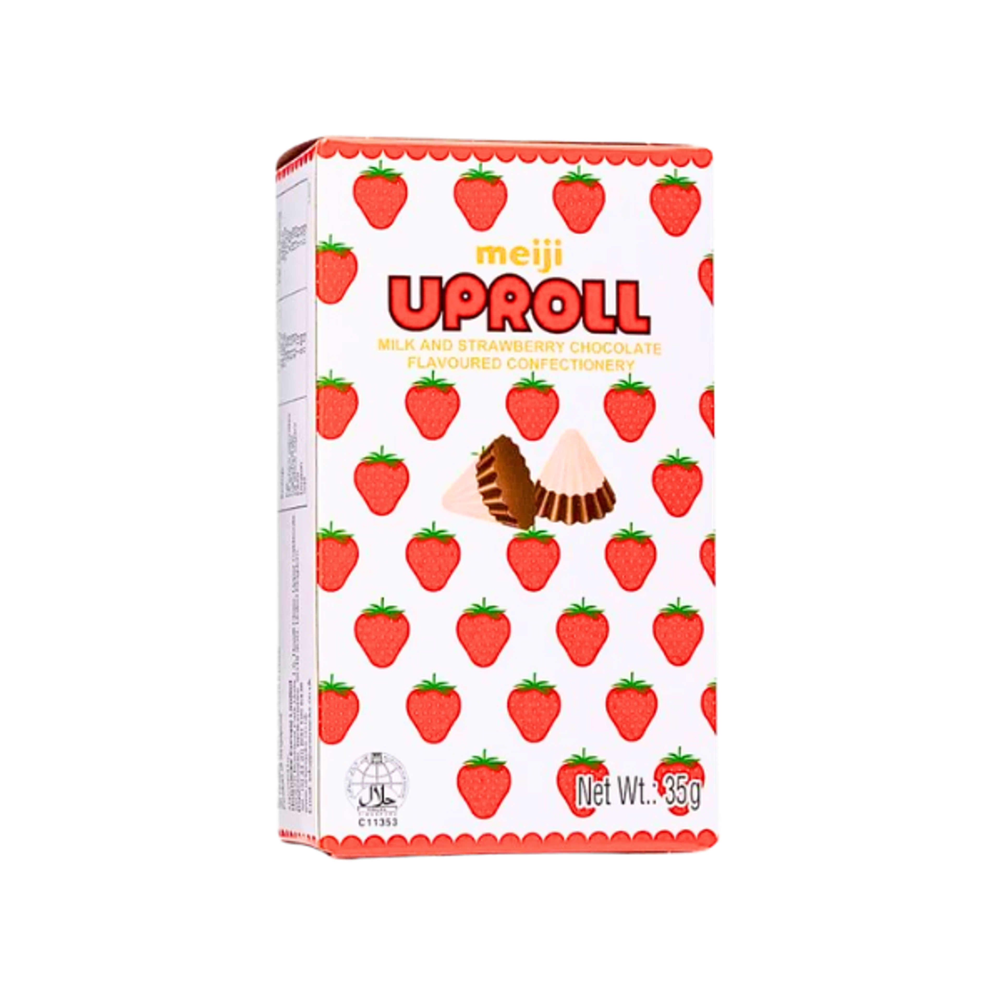 MEIJI Uproll Milk & Strawberry Chocolate 35 g | Japanische Milch- & Erdbeer-Schokolade