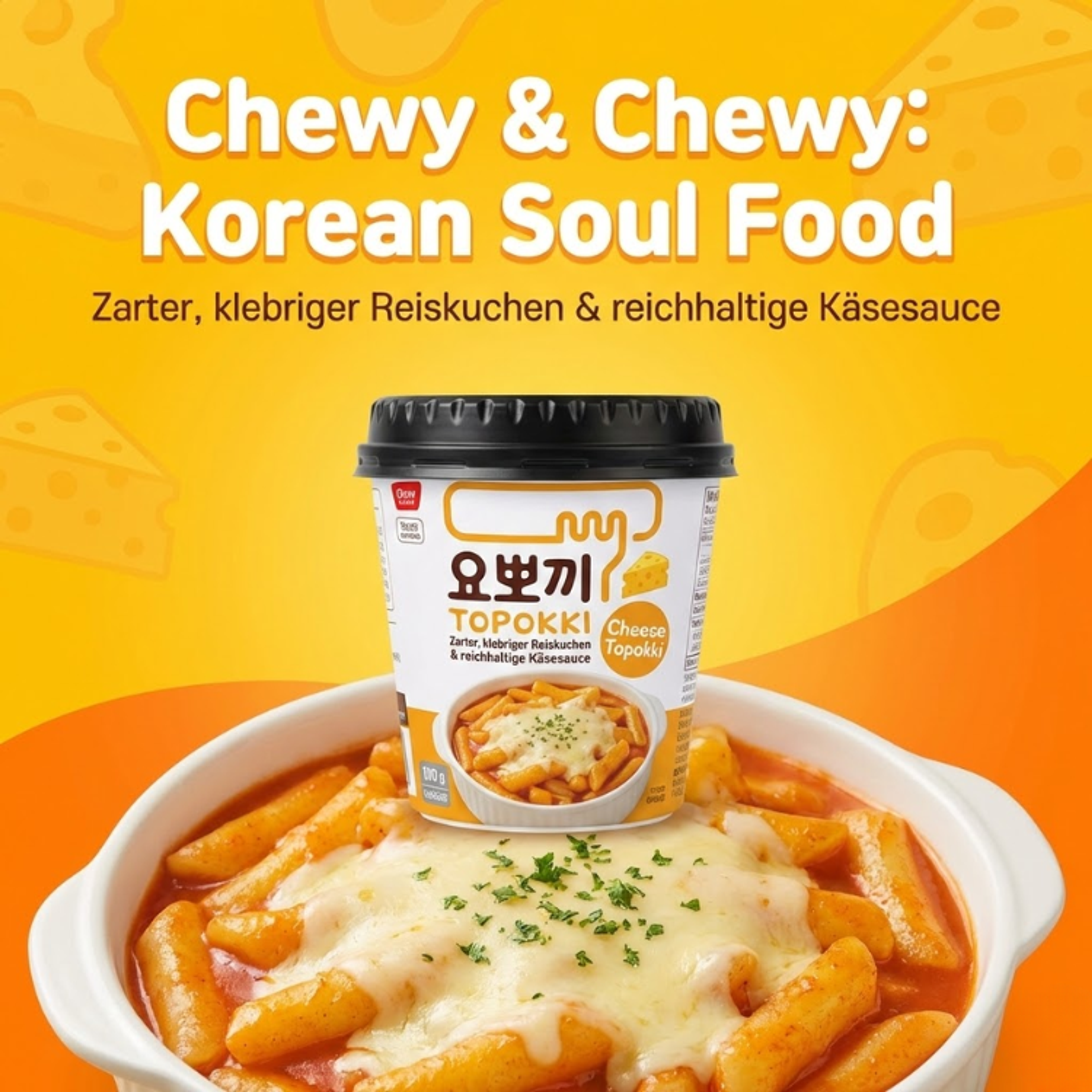 Yopokki Tteokbokki Cup Cheese 120g - Würziger Reiskuchen mit Käse