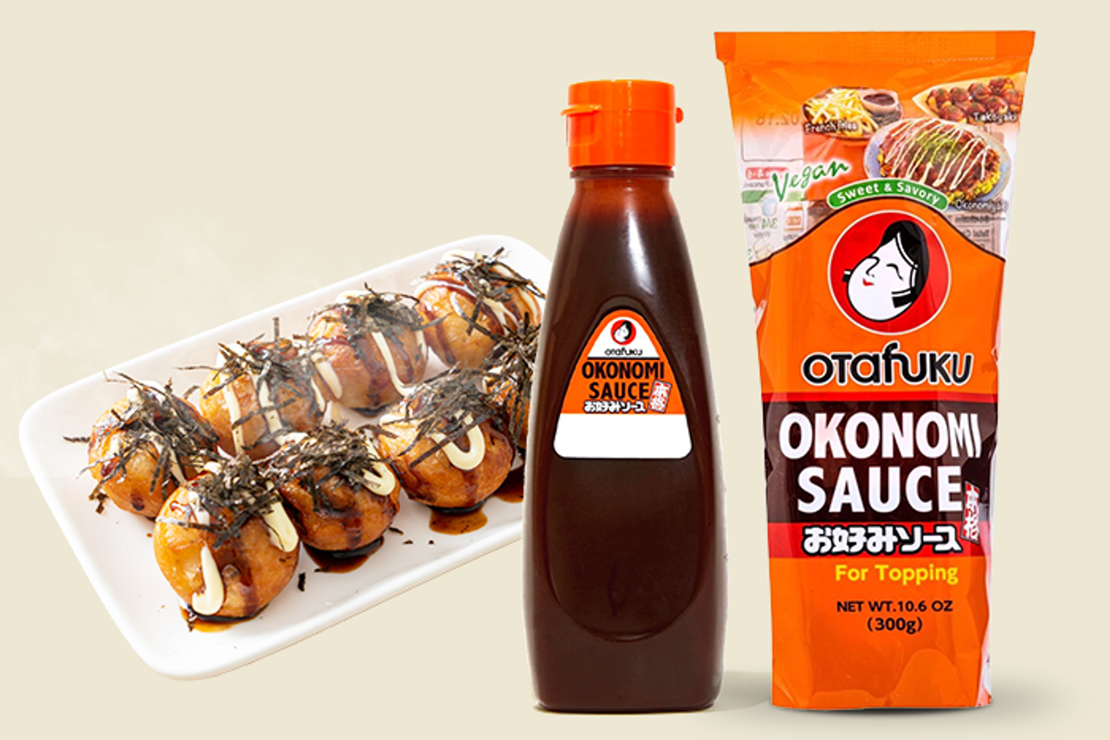 Otafuku Okonomi-Soße 300g - Otafuku Sauce über traditionellen japanischen Gerichten.