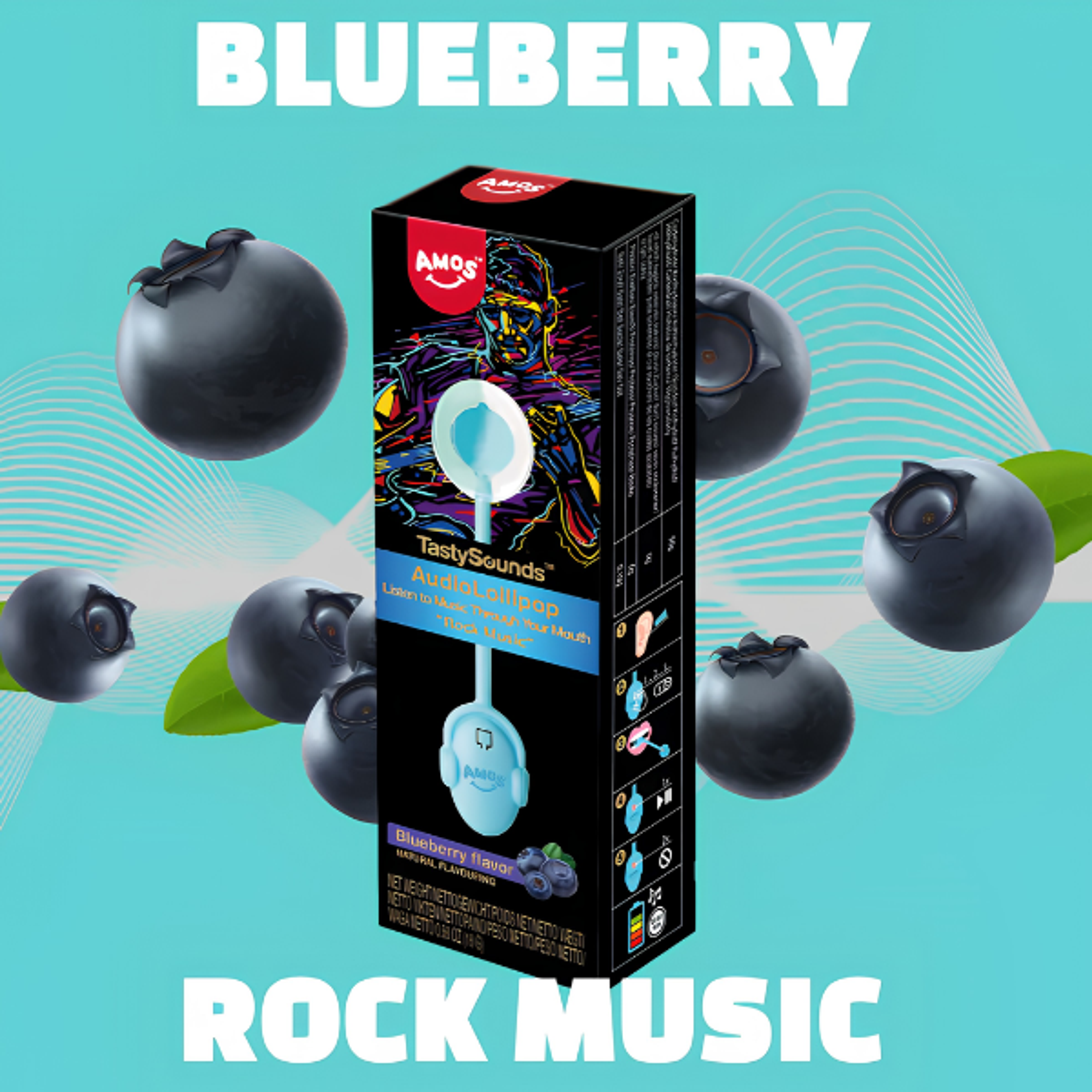 AMOS TASTYSOUNDS Audio Lollipop Blueberry 12g | Candy Lollipop with Sound