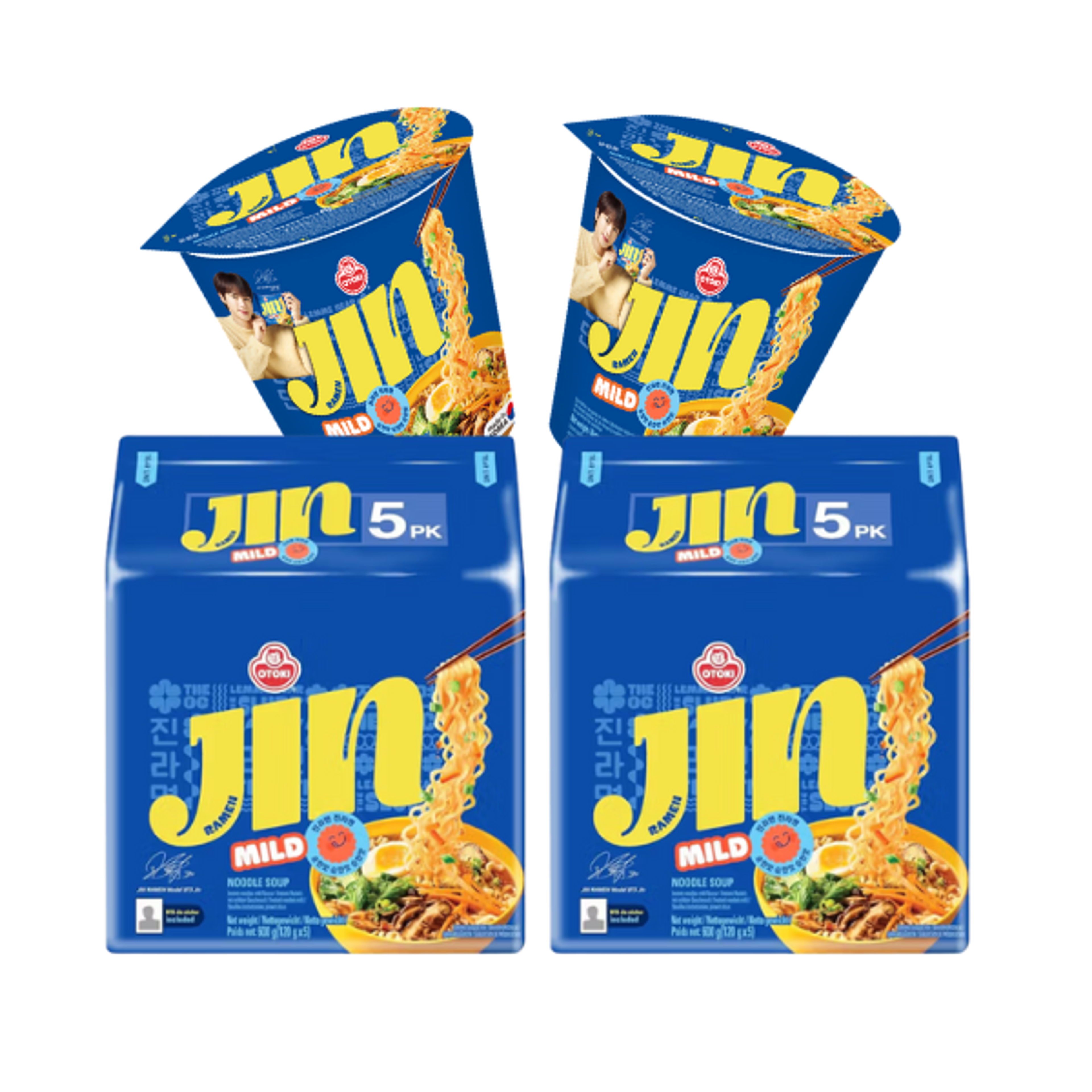 OTTOGI JIN RAMEN Mild Bundle Set | Koreanisches Ramen-Set mit BTS JIN Stickern