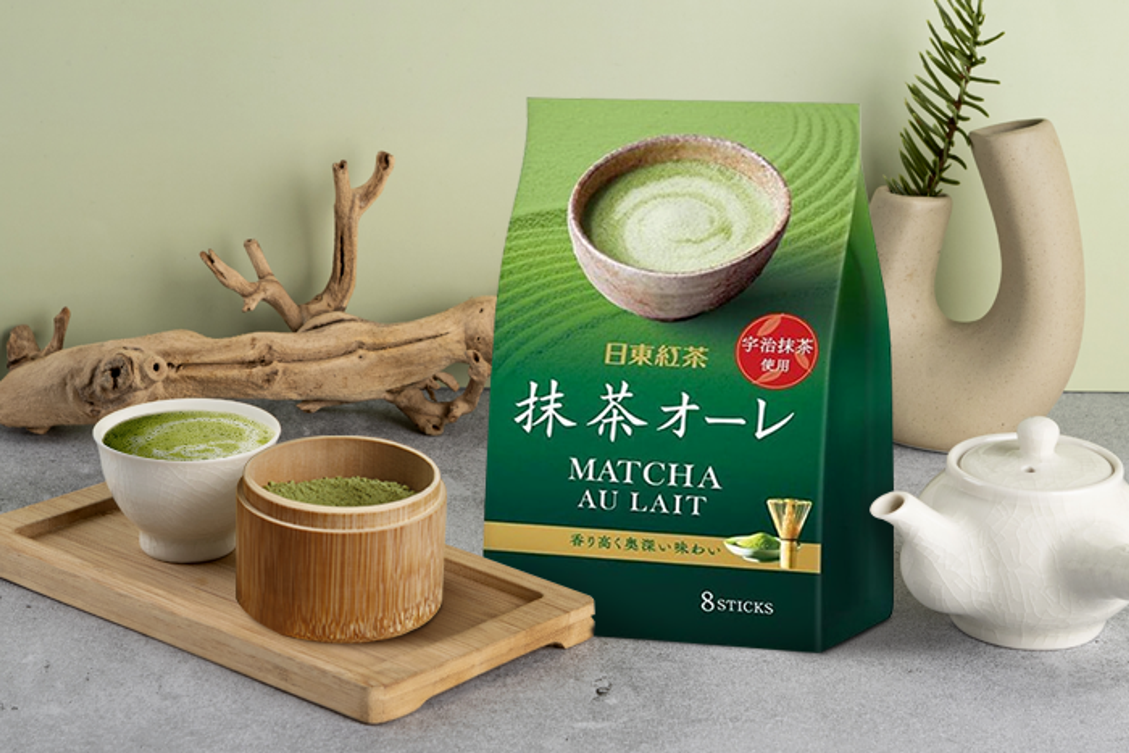 Verpackung des Nitto Tea Matcha Au Lait Stick 12g x 8 Stück.