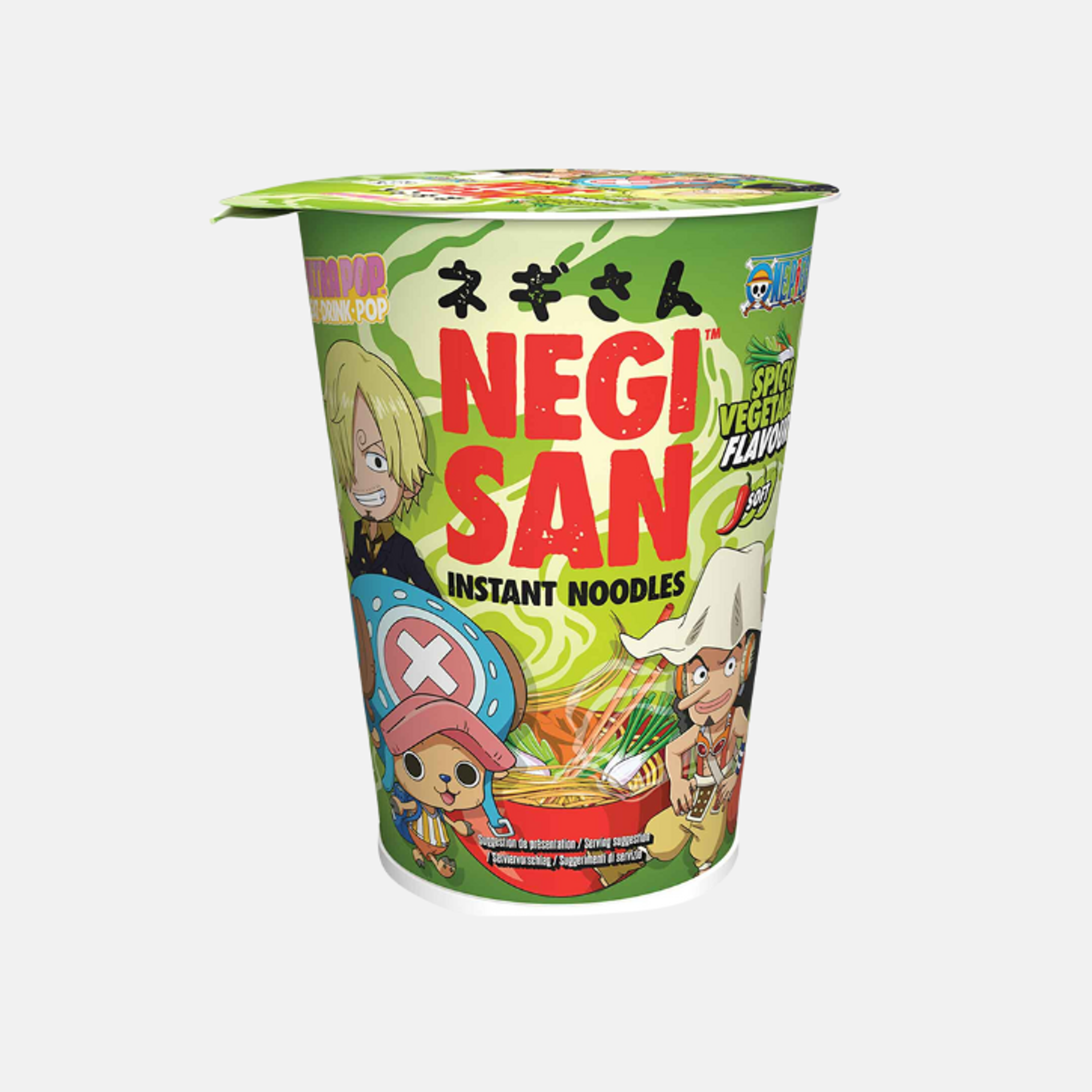 One Piece Negisan Instant Noodles Spicy Vegetable Cup 65g - Spicy Veggie Noodles with One Piece Characters (2-Pack Random)