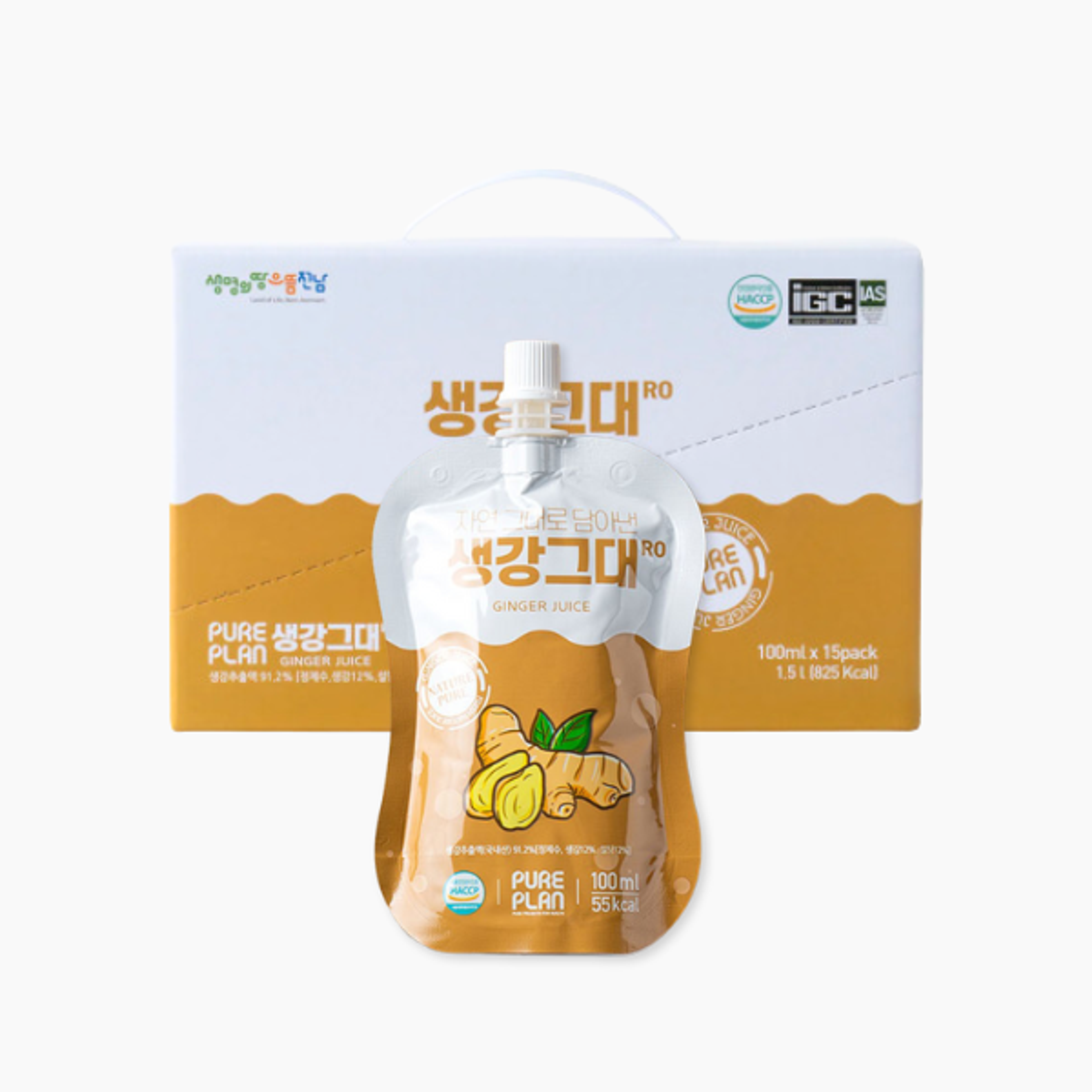 Pureplan Premium Korean Juice 100ml x 15 – Yuza & Pear oder Ginger | Natürlich, Ohne Zusatzstoffe | Reich an Vitamin C & Antioxidantien | Für Immunsystem & Vitalität (100 ml (15 Pack), Ingwer)