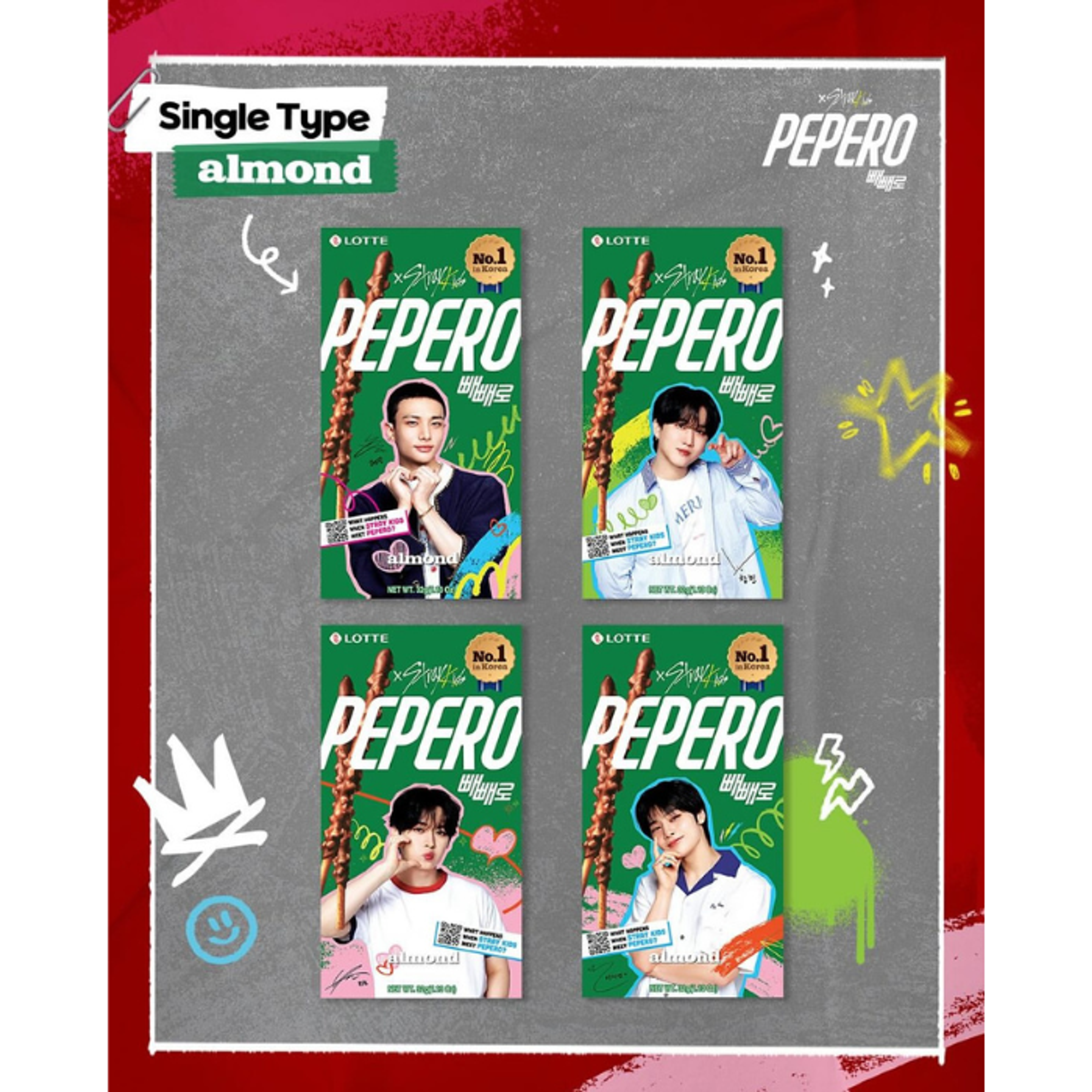 LOTTE X STRAYKIDS PEPERO Almond 32g – Zufälliger Versand