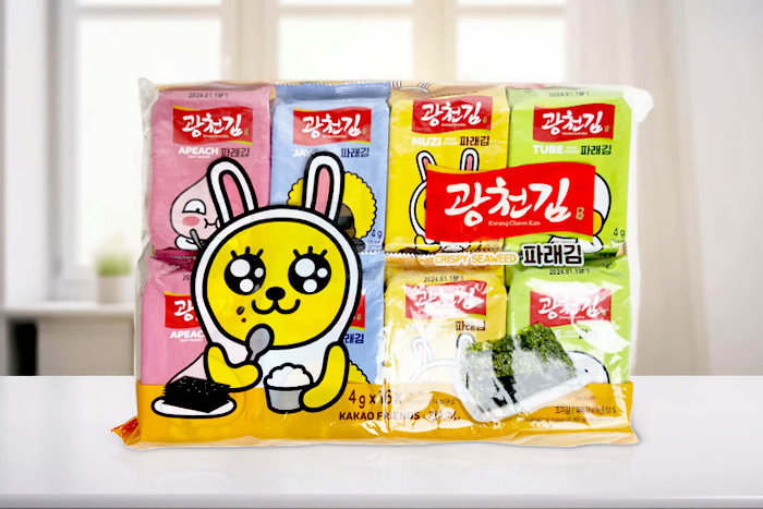 Kakao Friends Crispy Seaweed Snack Packung mit unterschiedlichen Charakteren
