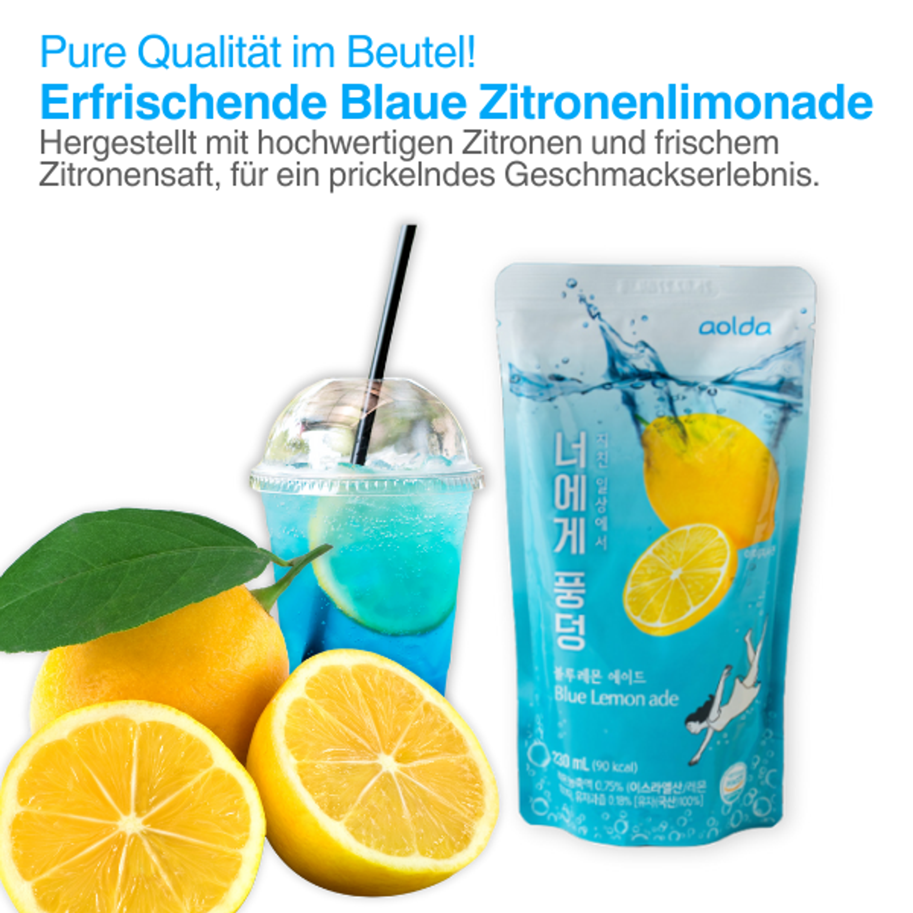 AOLDA Pouch Drink Blue Lemon Ade 230ml | Blue Lemon Ade in a Pouch – Refreshing Korean Style Drink