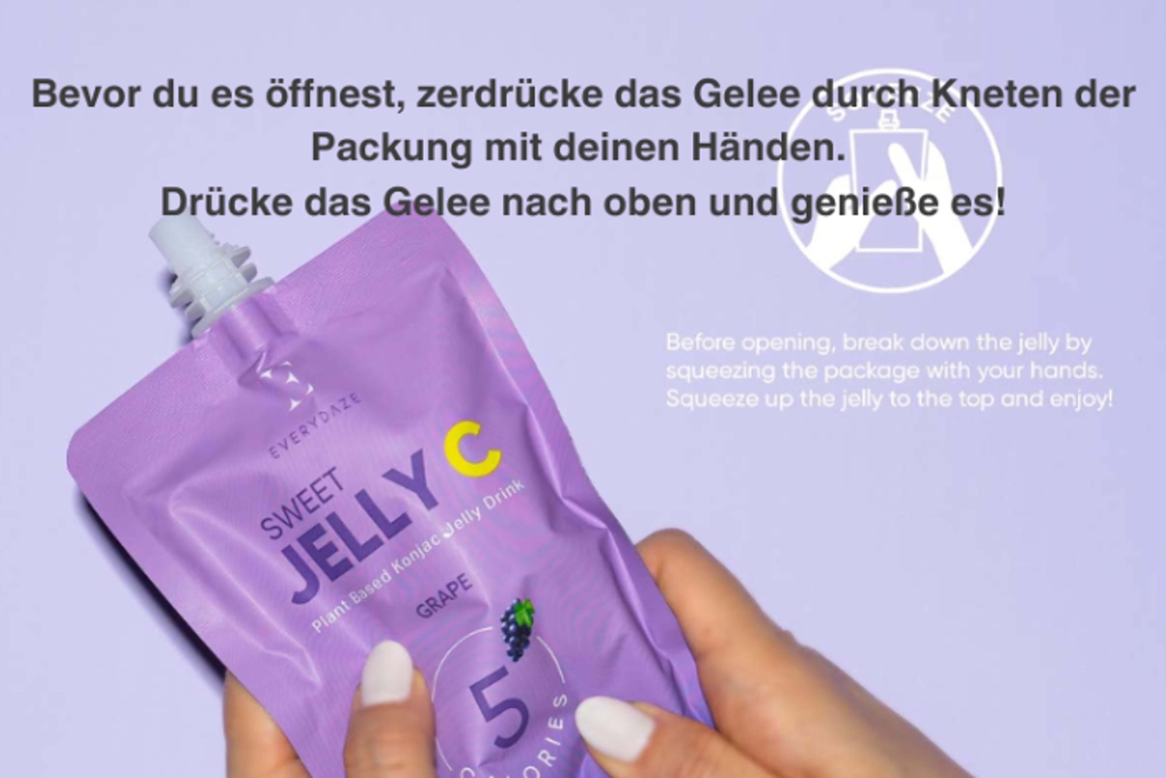 Vorderansicht der EVERYDAZE Sweet C Konjac Jelly Traube 150ml Flasche: Zeigt das ansprechende Design und die Größe.