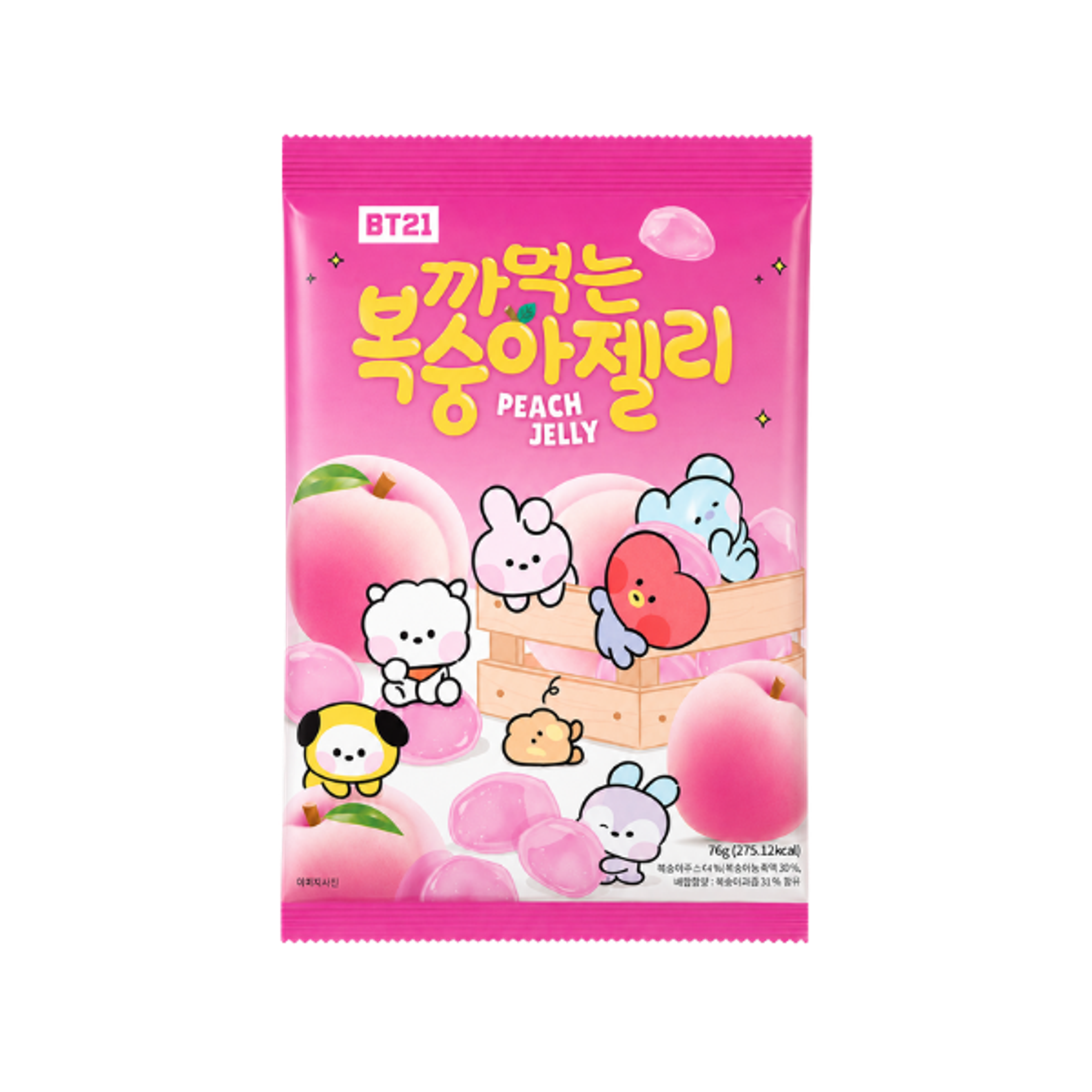 BT21 Peach Peeling Jelly 76g | Gefüllte Pfirsich-Jellys mit BT21 Design