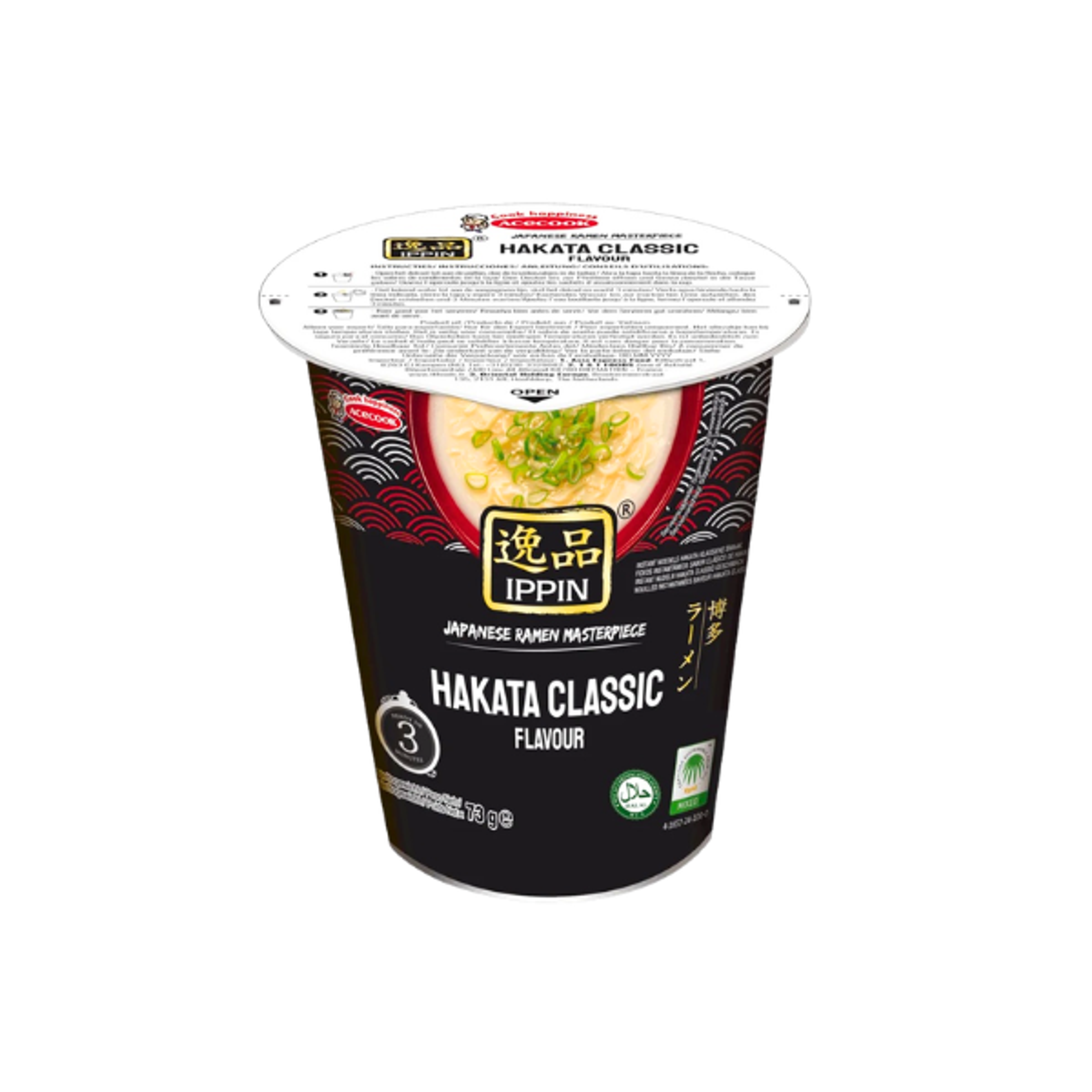 ACECOOK Hakata Tonkotsu Cup Ramen 73g | Cremiger Ramen mit Schweinebrühe im Becher